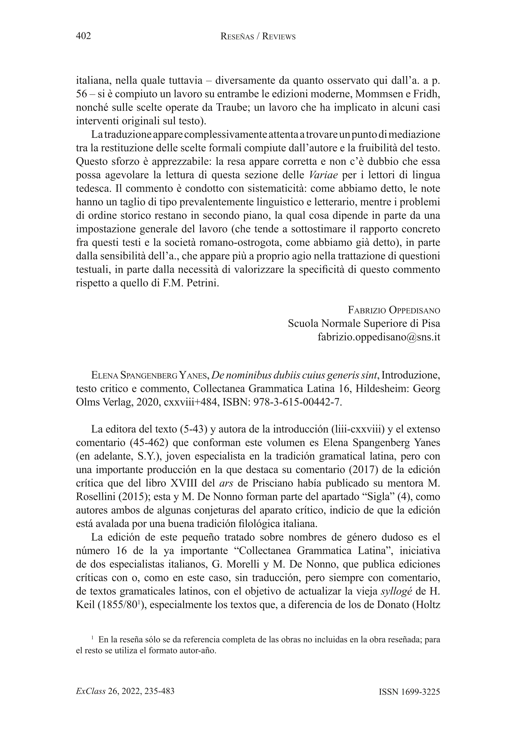 Elena Spangenbeg Yanes, De nominibus dubiis cuius generis sint. Introduzione, testo critico e commento