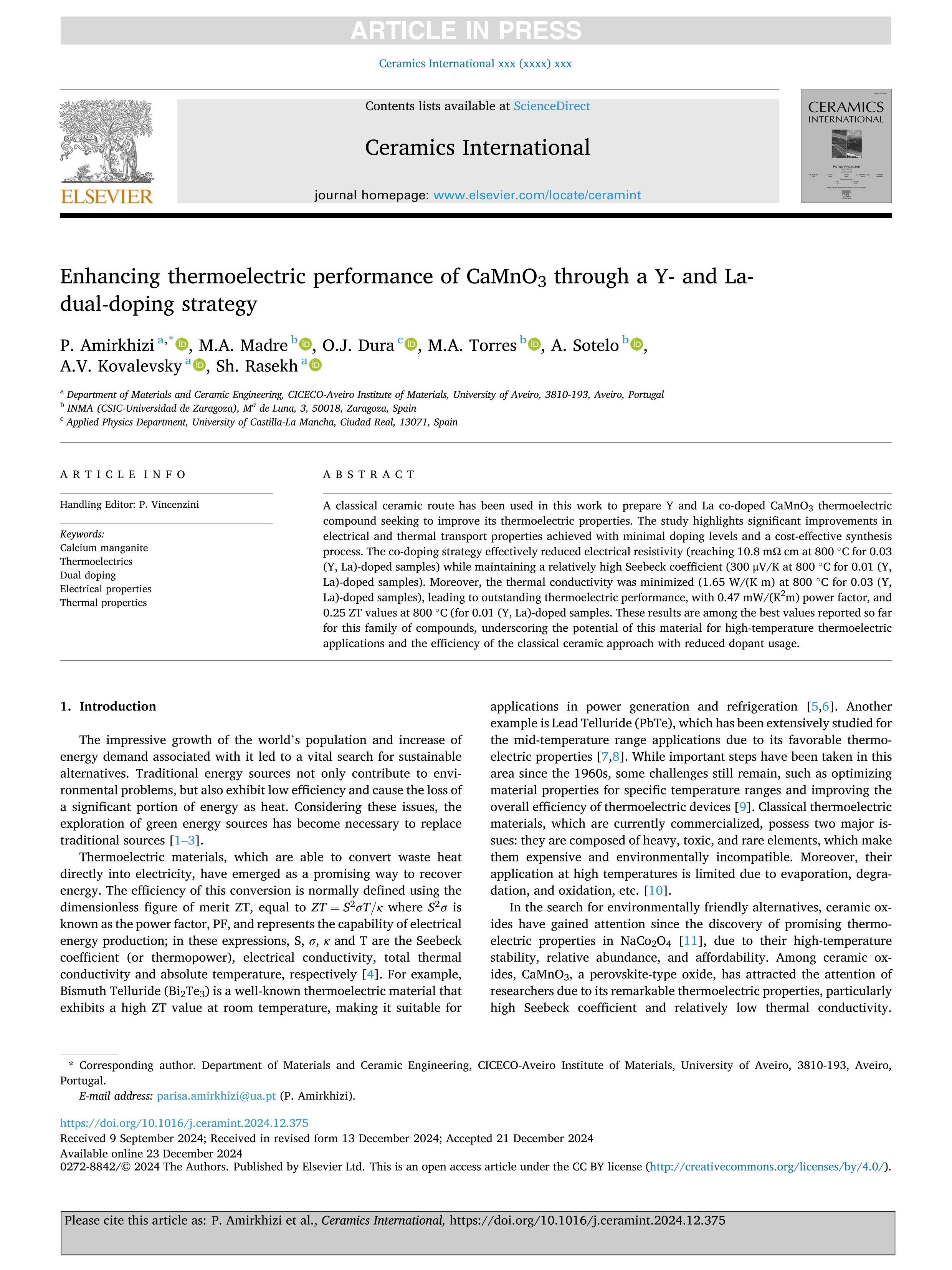 Enhancing thermoelectric performance of CaMnO3 through a Y- and La- dual-doping strategy