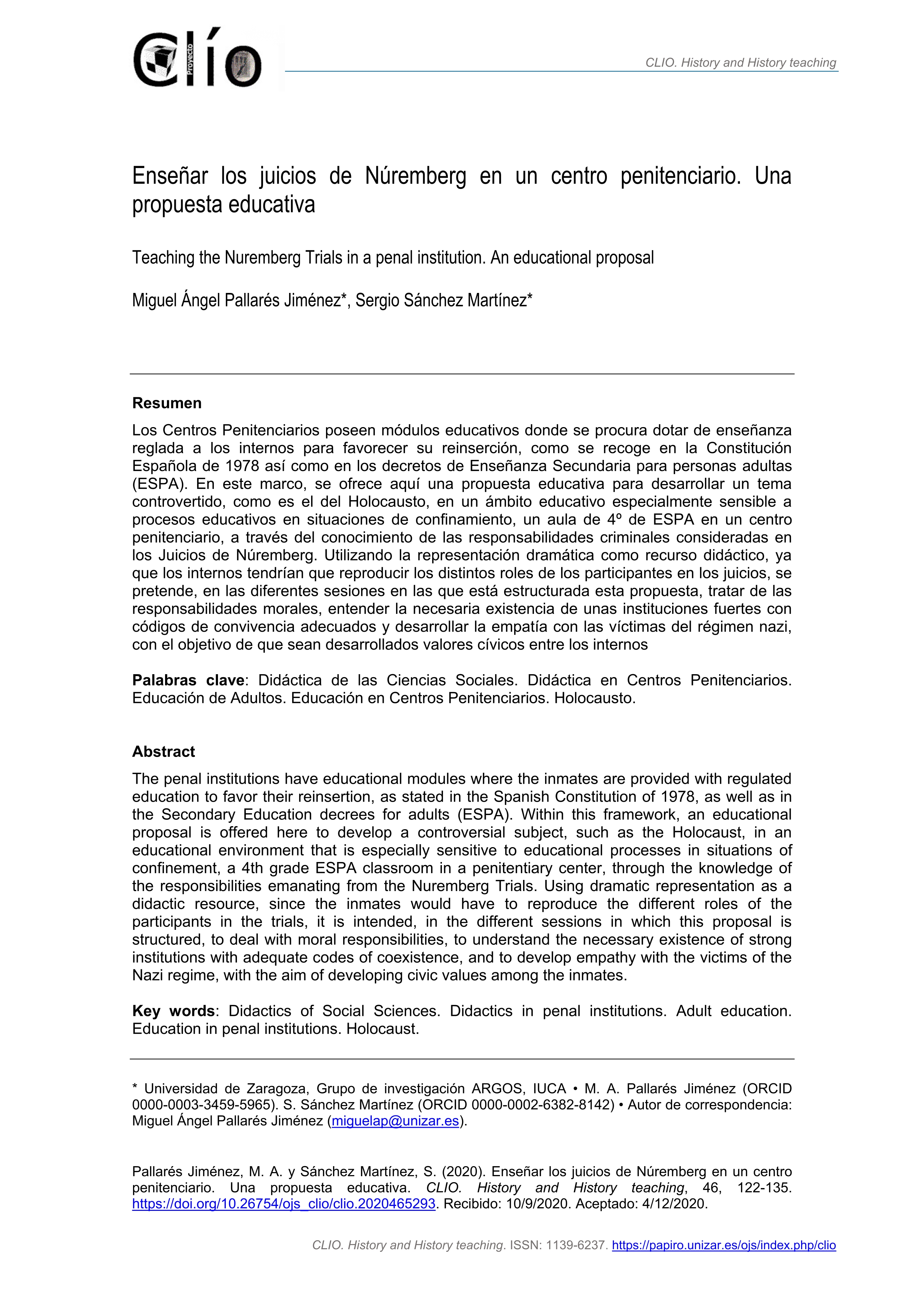 Enseñar los juicios de Núremberg en un centro penitenciario. Una propuesta educativa