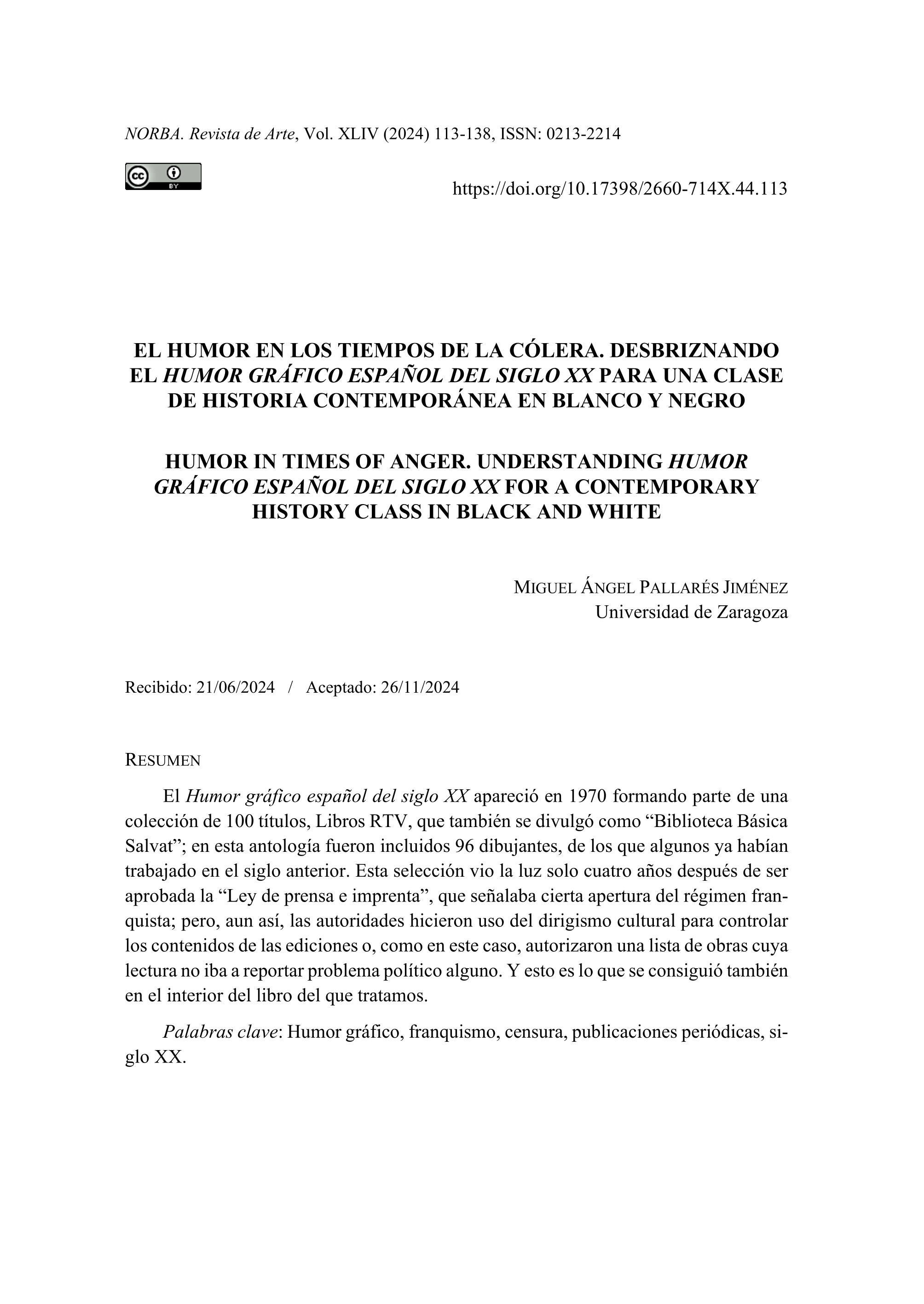 El humor en los tiempos de la cólera. Desbriznando El humor gráfico español del siglo XX para una clase de historia contemporánea en blanco y negro