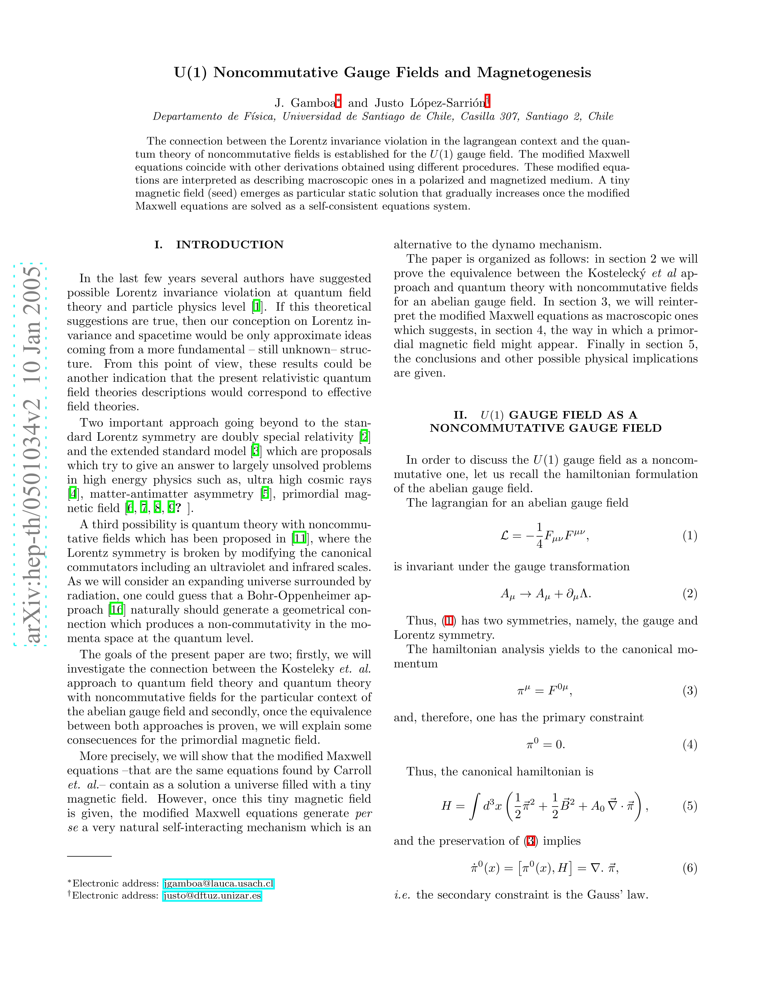 U(1) noncommutative gauge fields and magnetogenesis