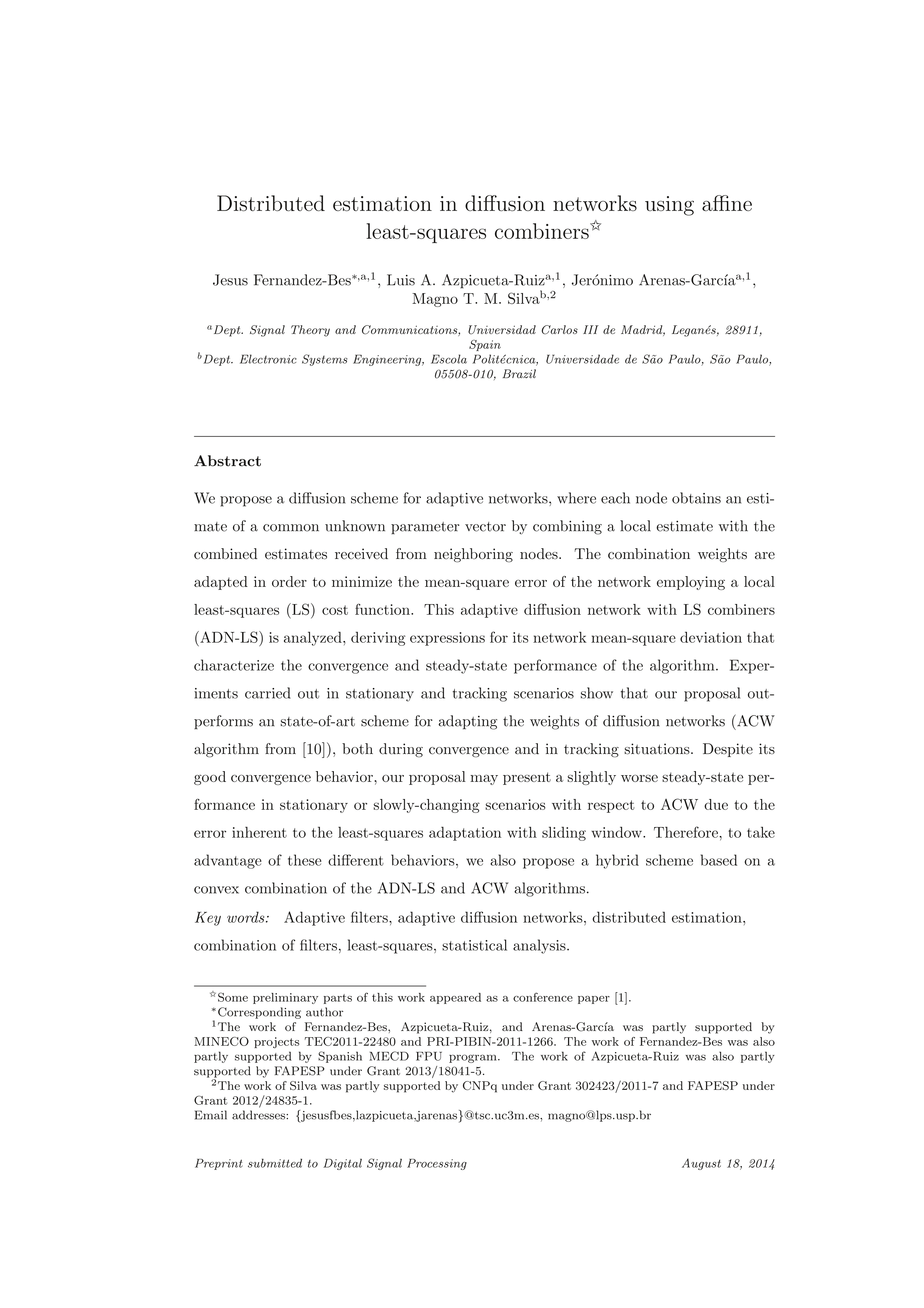 Distributed estimation in diffusion networks using affine least-squares combiners