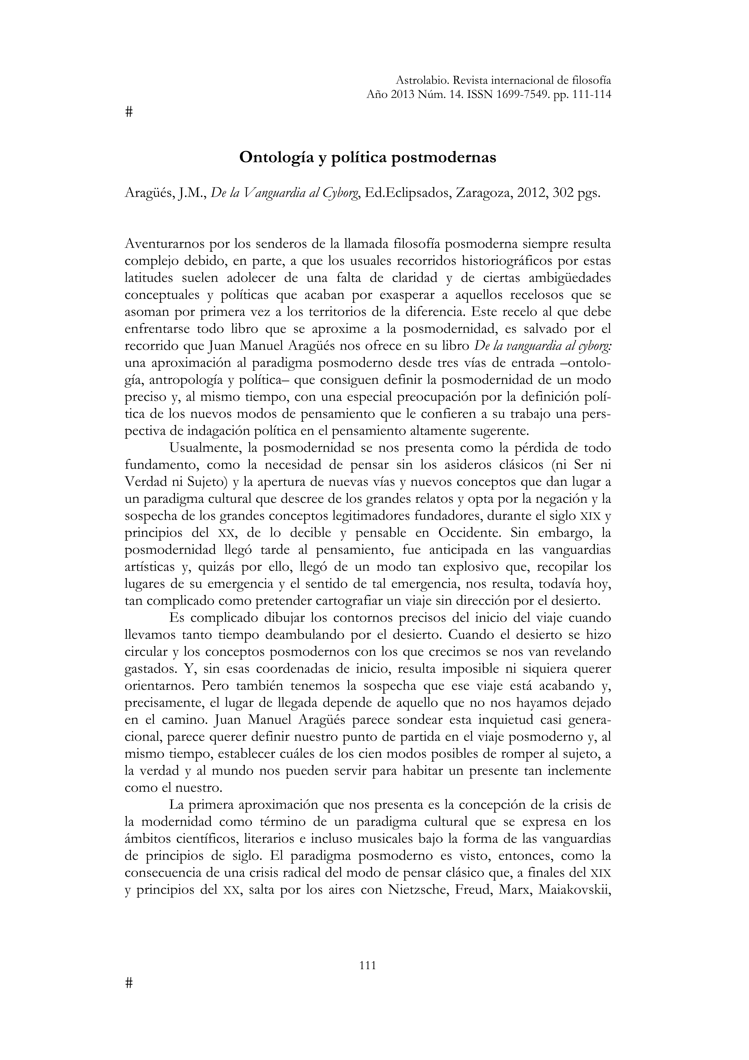 Ontología y política posmodernas