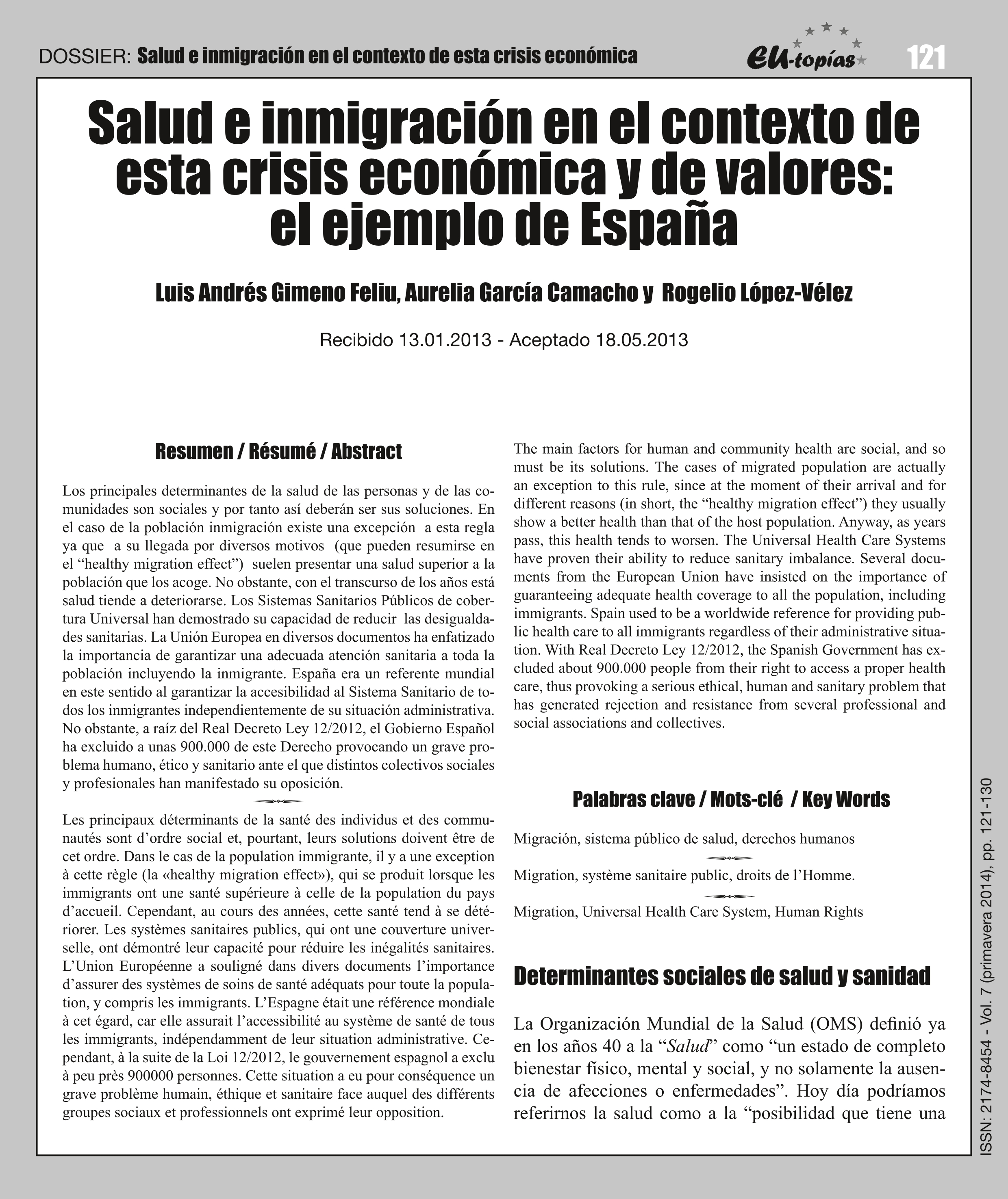 Salud e inmigración en el contexto de esta crisis económica y de valores