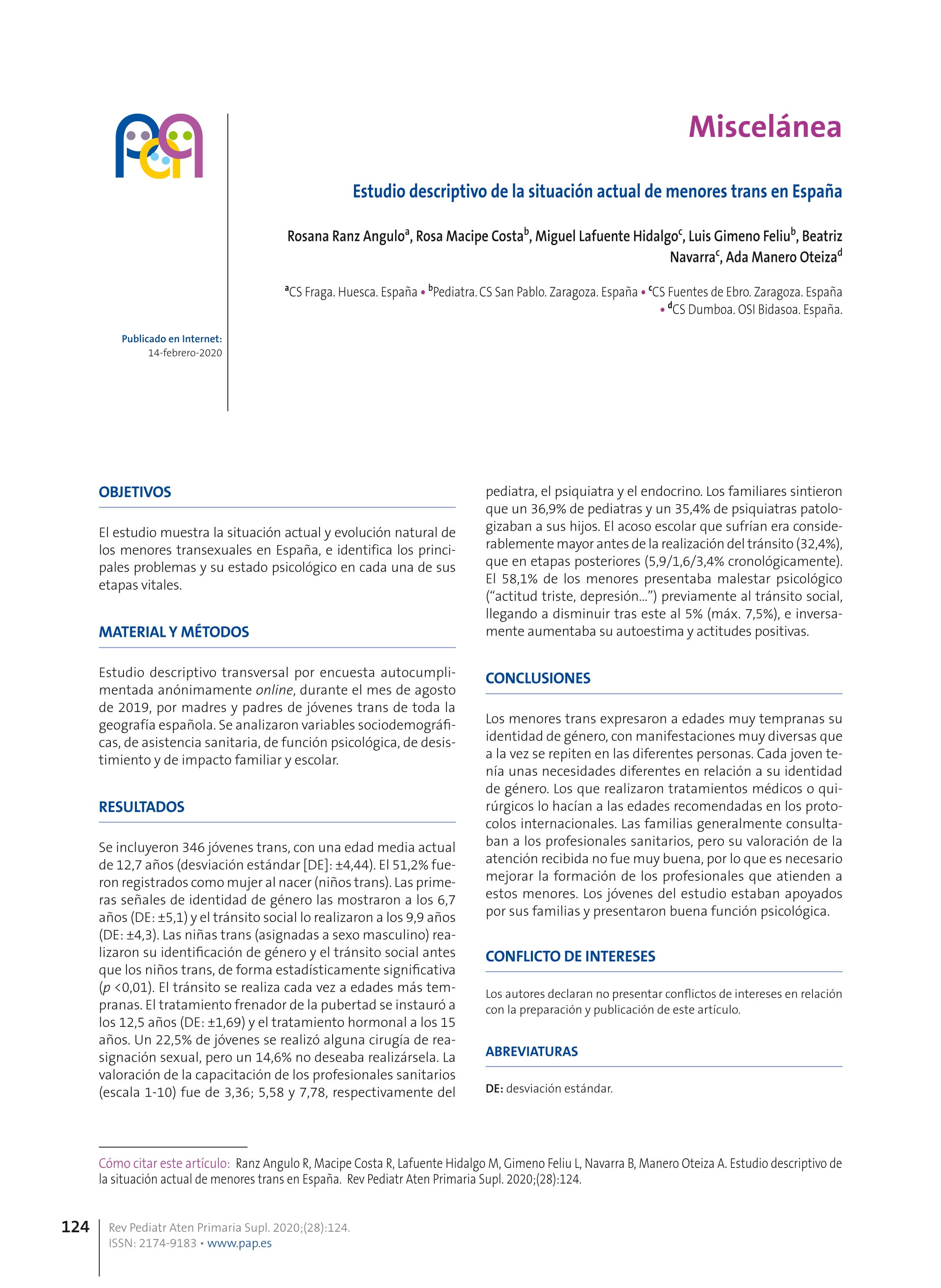 Estudio descriptivo de la situación actual de menores trans en España