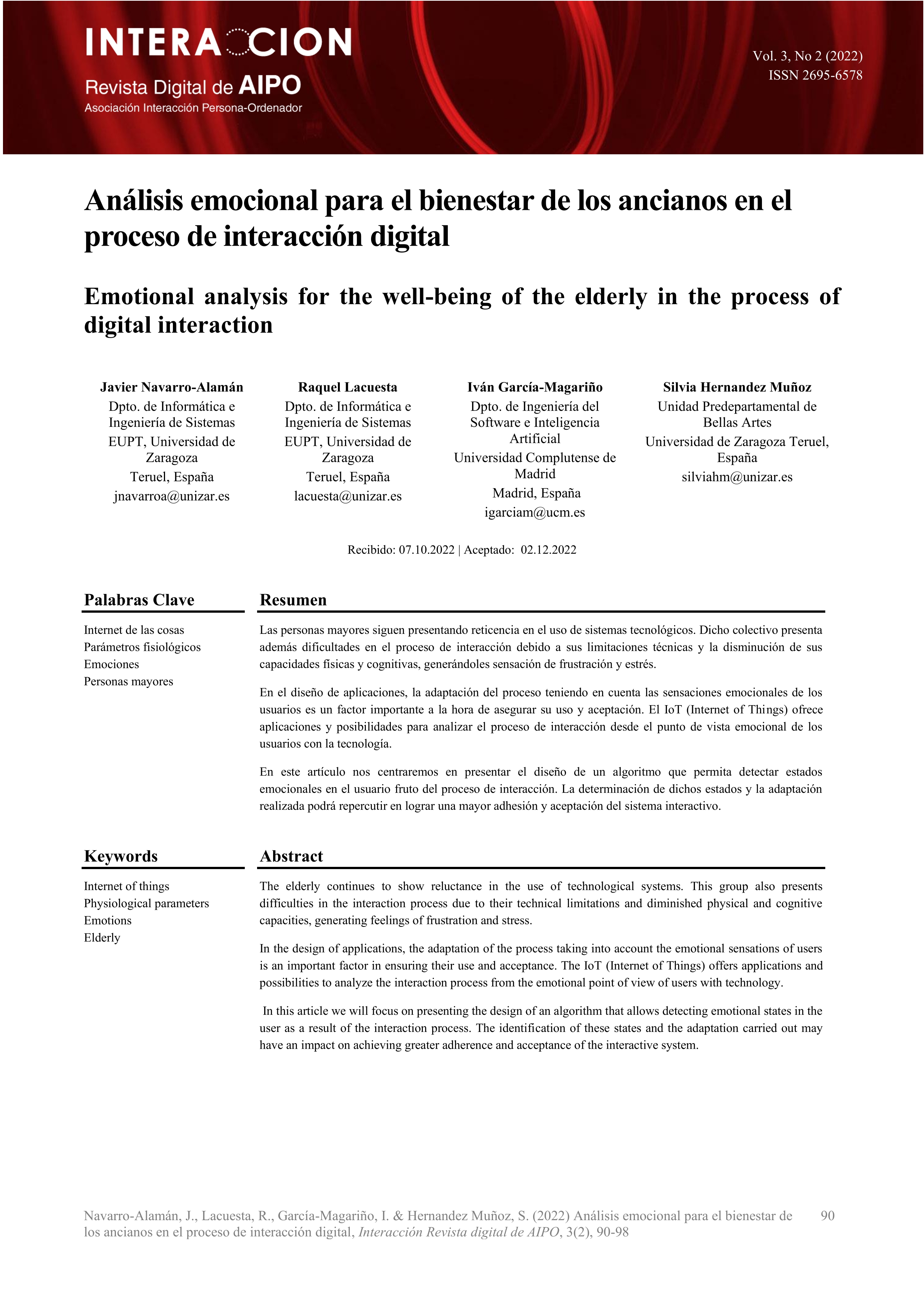 Análisis emocional para el bienestar de los ancianos en el proceso de interacción digital