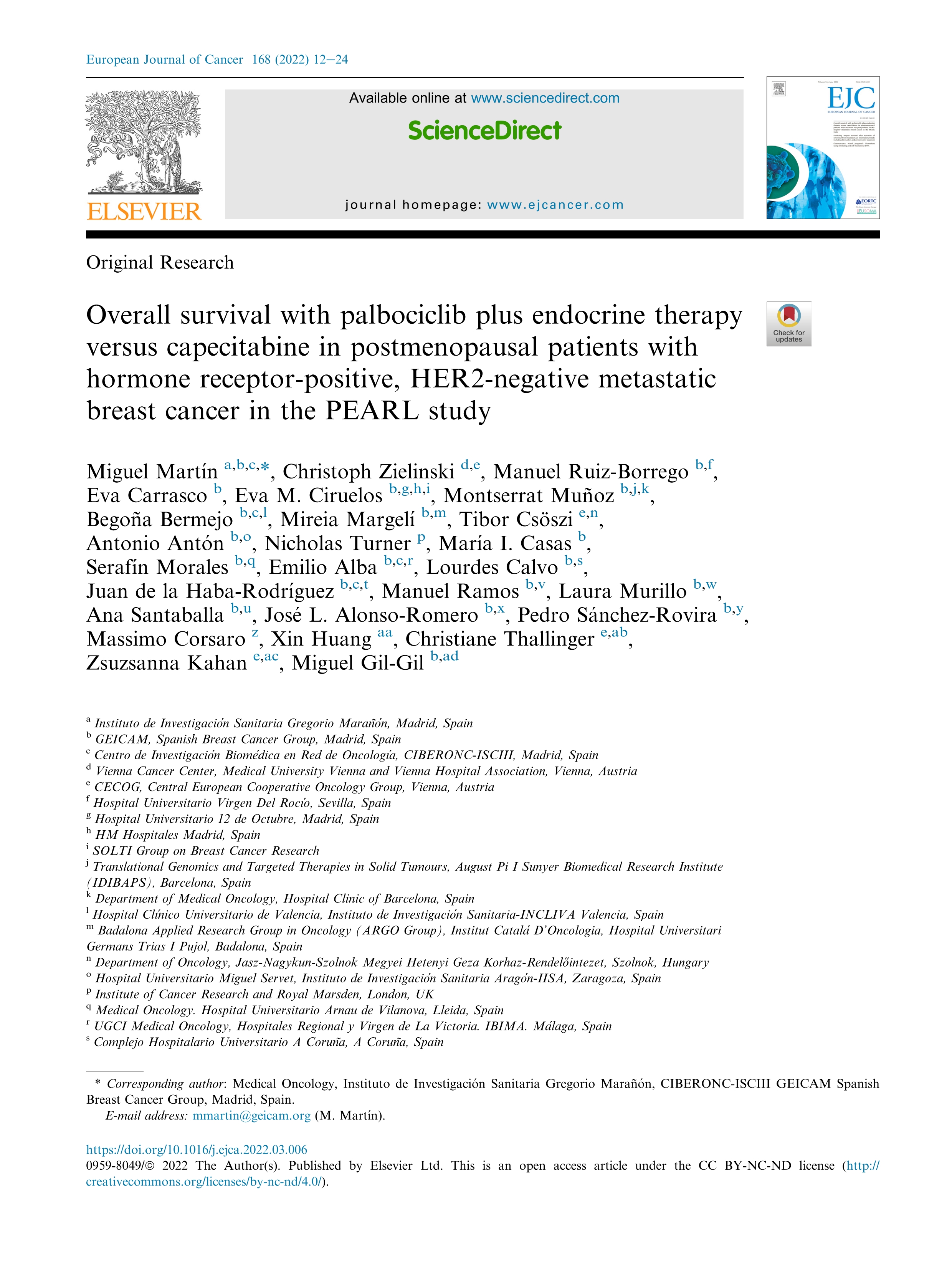 Overall survival with palbociclib plus endocrine therapy versus capecitabine in postmenopausal patients with hormone receptor-positive, HER2-negative metastatic breast cancer in the PEARL study