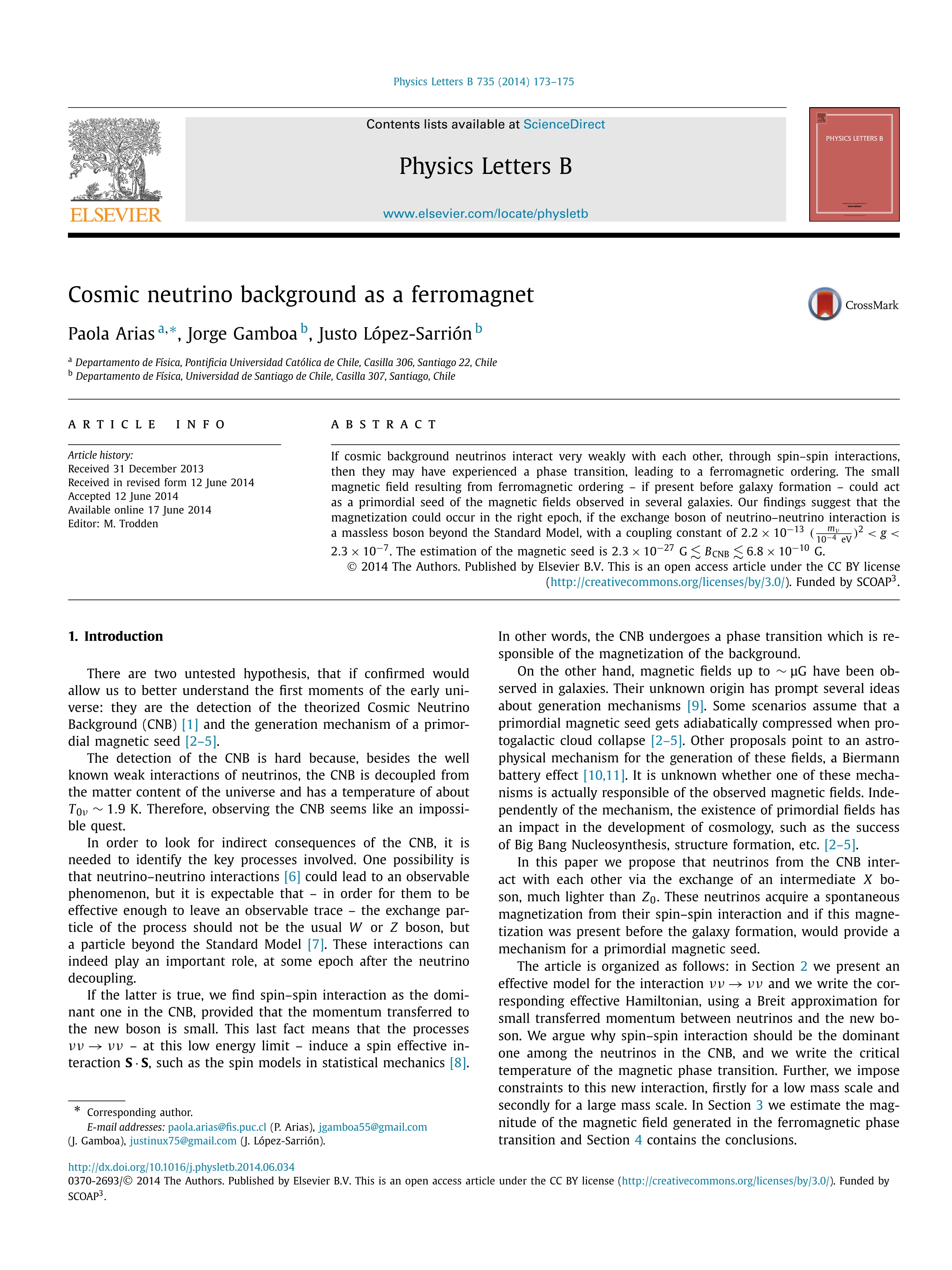 Cosmic neutrino background as a ferromagnet