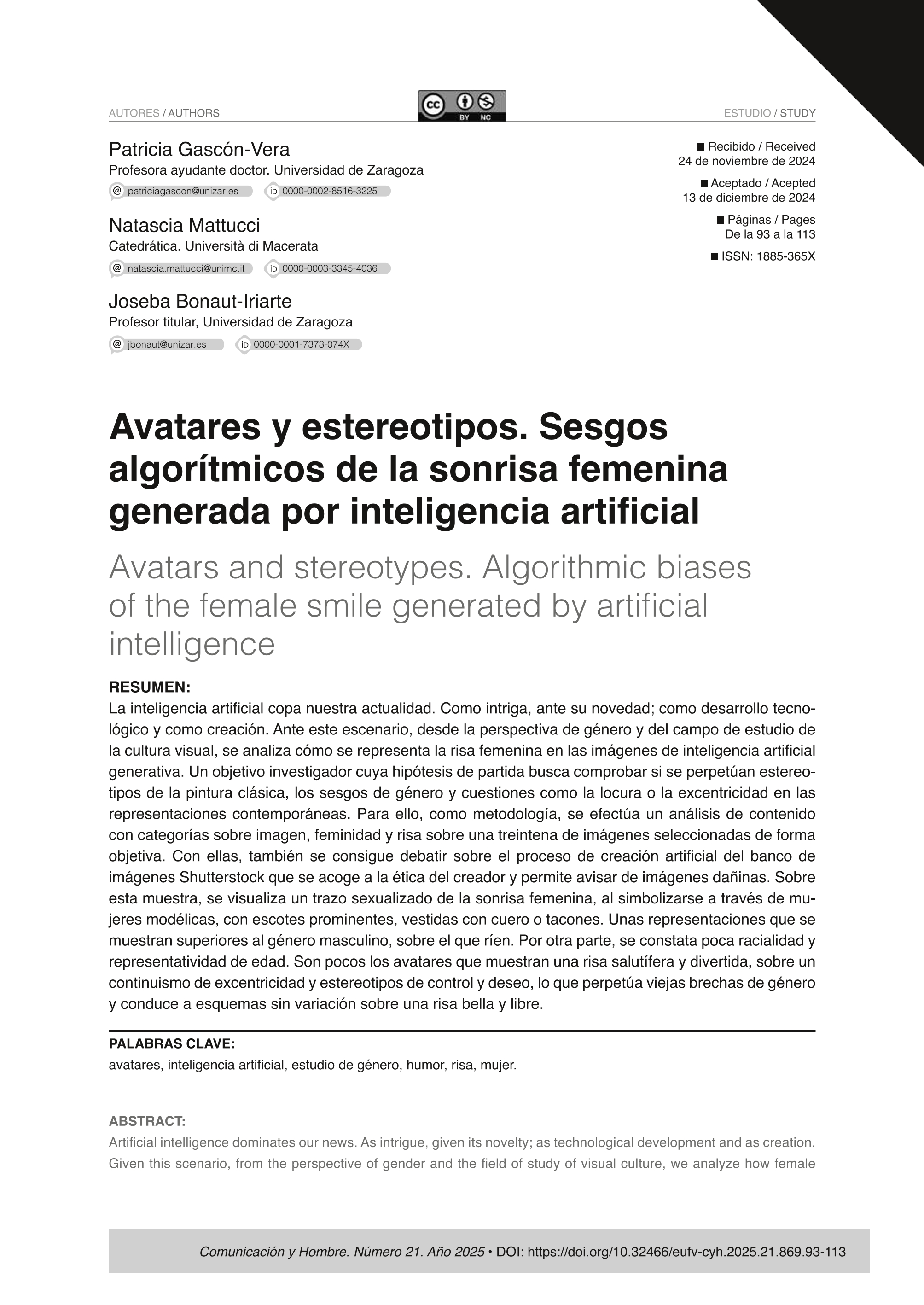 Avatares y estereotipos. Sesgos algorítmicos de la sonrisa femenina generada por inteligencia artificial