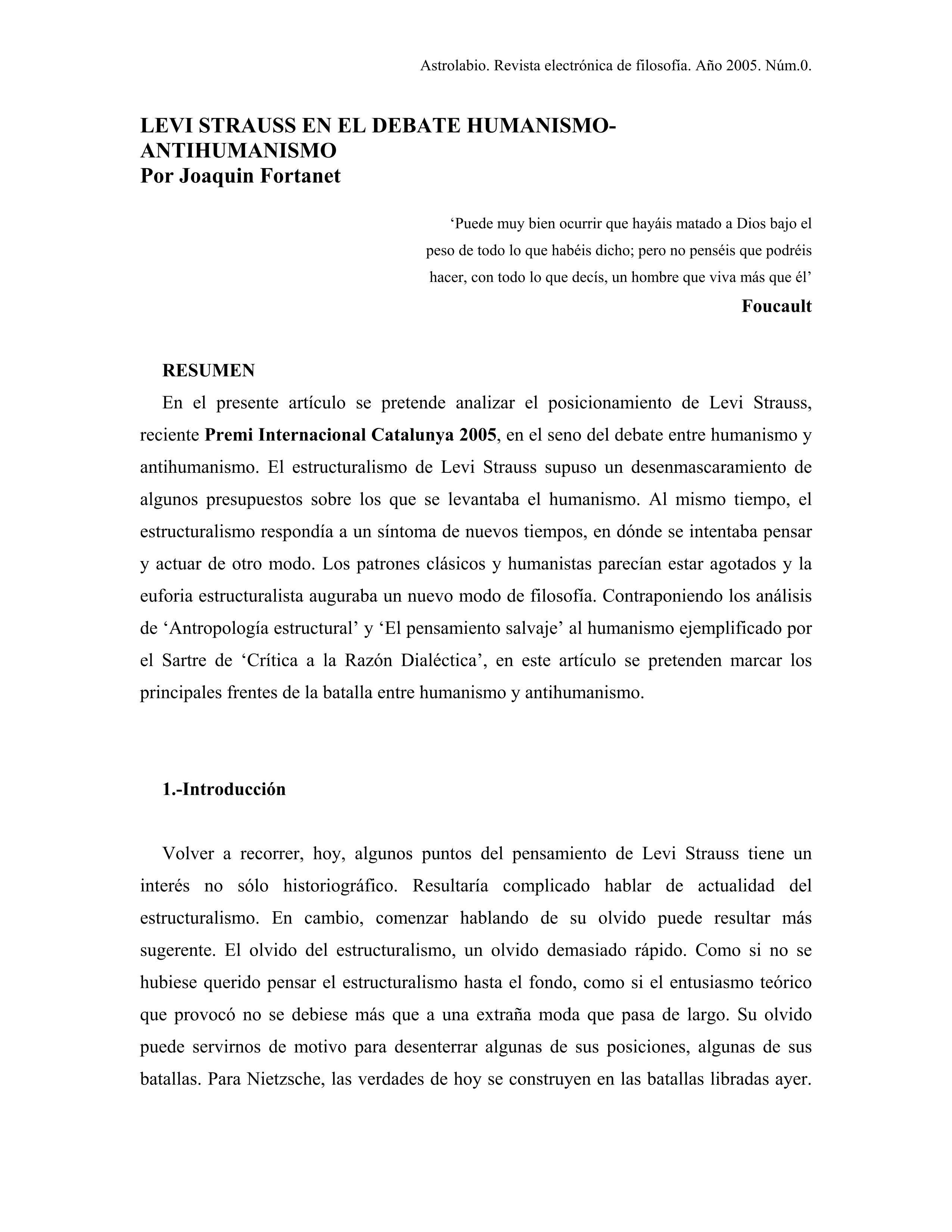 Levi-Strauss en el debate humanismo-antihumanismo