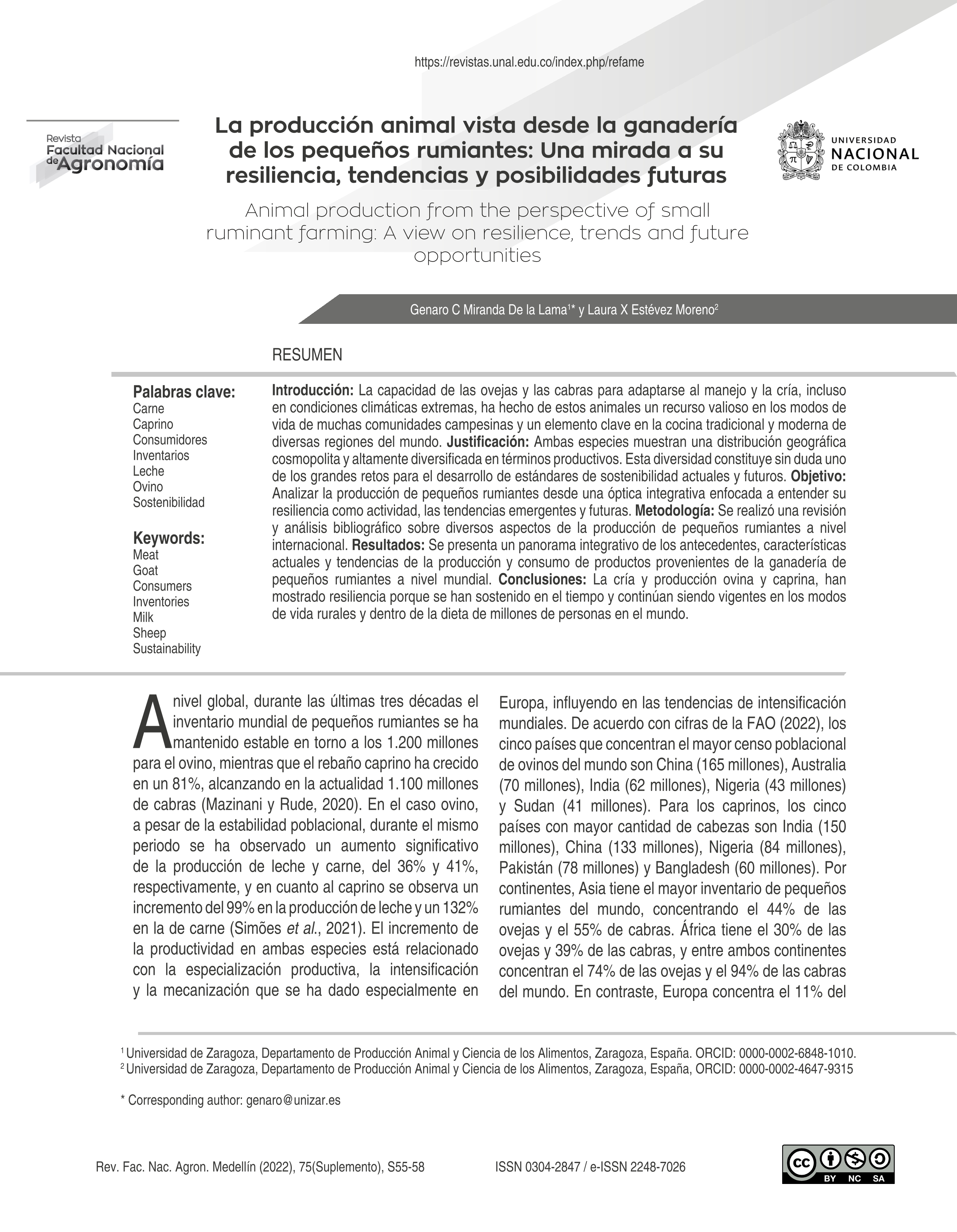 La producción animal vista desde la ganadería de los pequeños rumiantes: Una mirada a su resiliencia, tendencias y posibilidades futuras