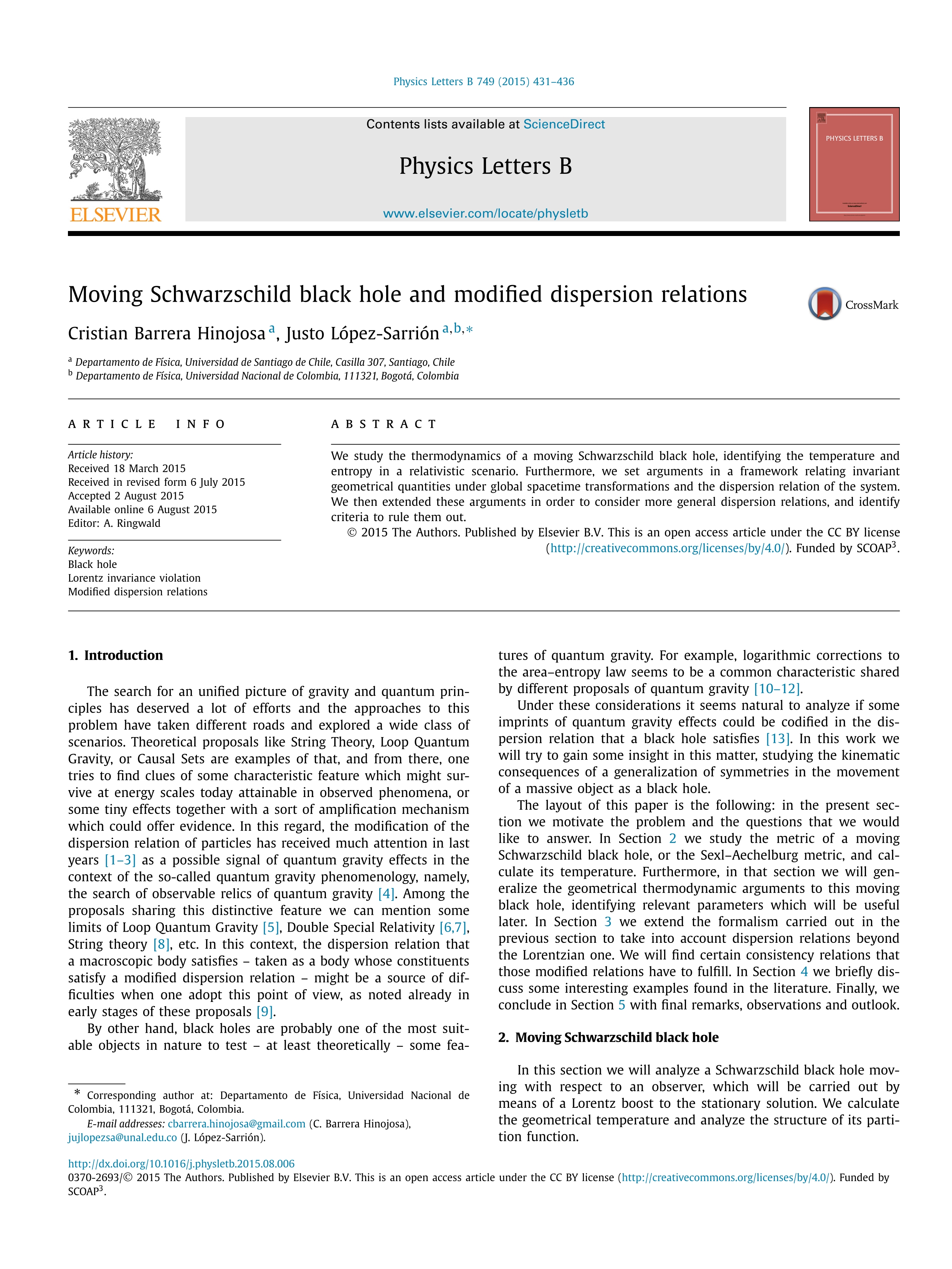Moving Schwarzschild black hole and modified dispersion relations