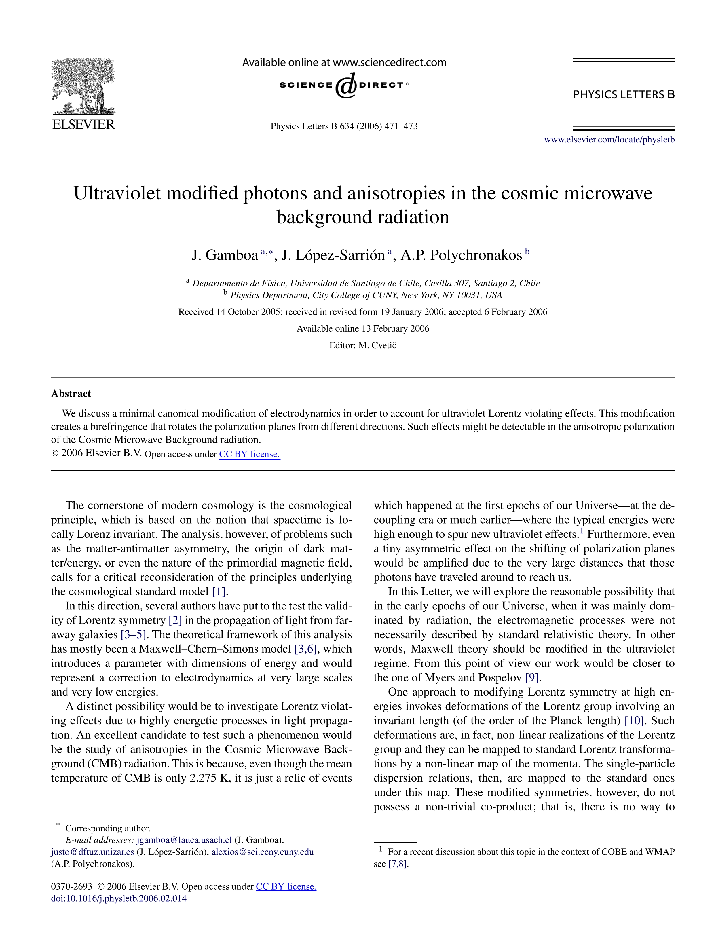 Ultraviolet modified photons and anisotropies in the cosmic microwave background radiation
