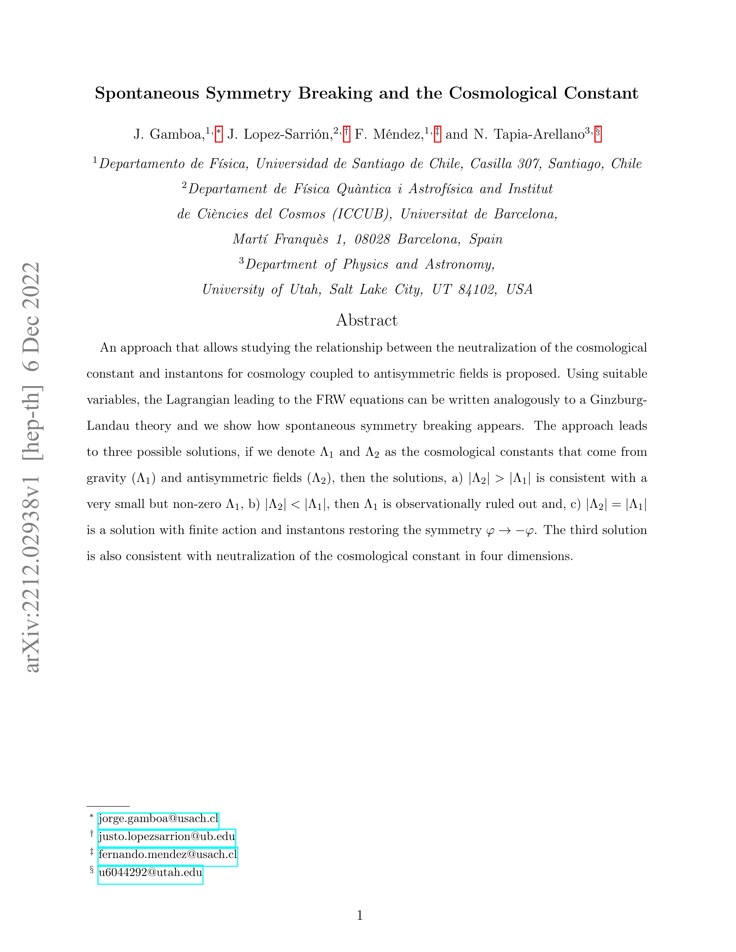 Spontaneous symmetry breaking and the cosmological constant