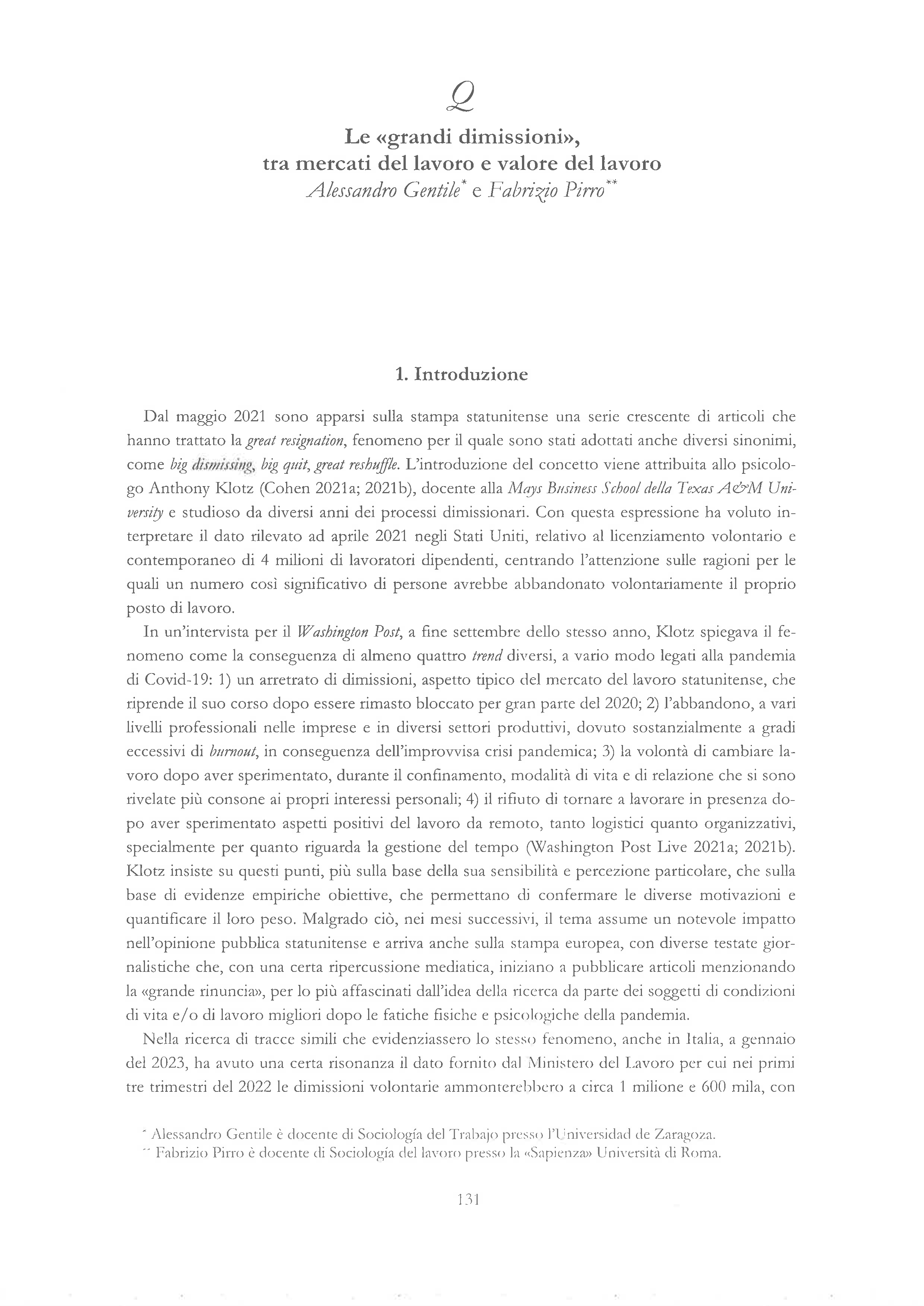 Le “grandi dimissioni”, tra mercati del lavoro e valore del lavoro