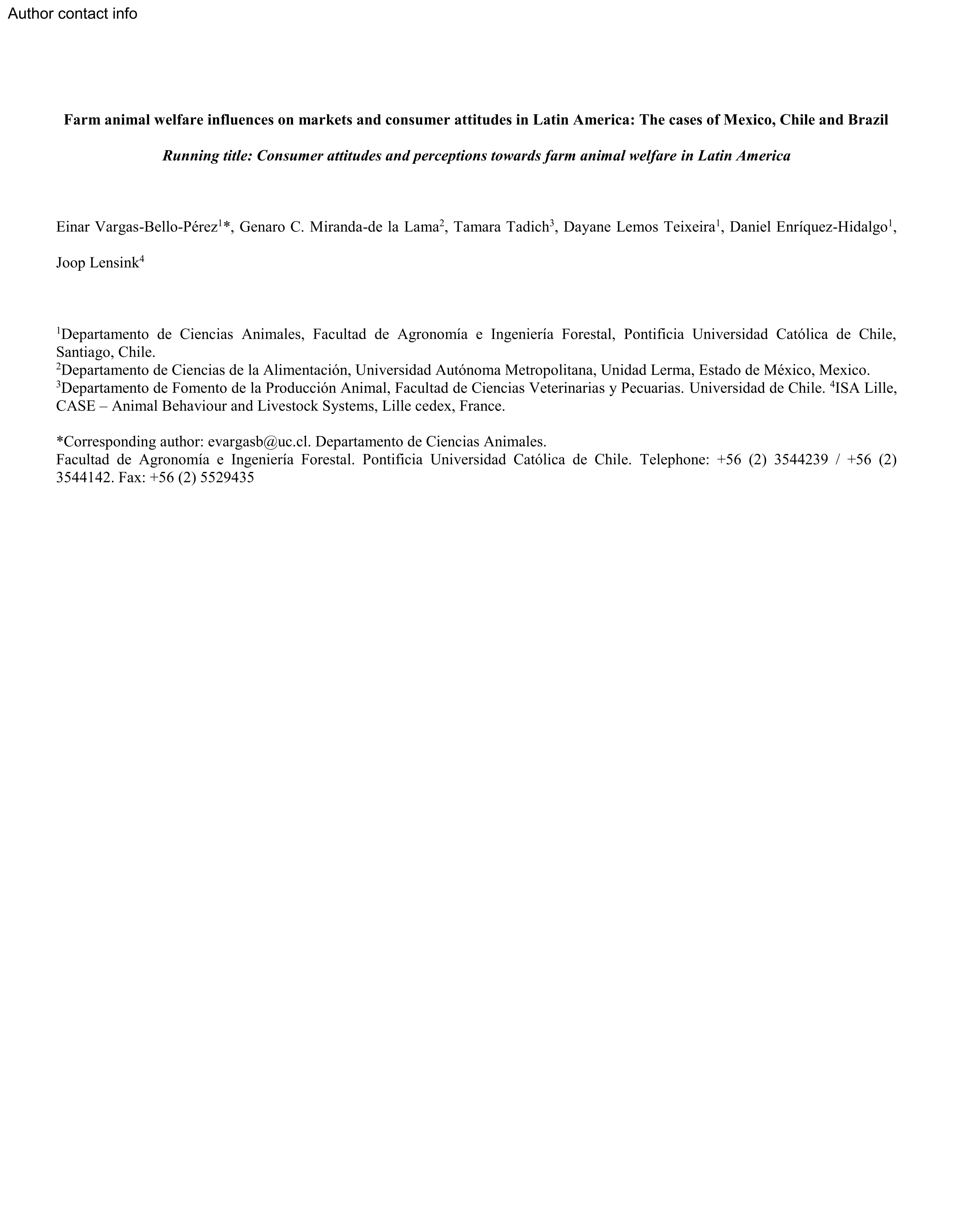 Farm animal welfare influences on markets and consumer attitudes in Latin America: the cases of Mexico, Chile and Brazil