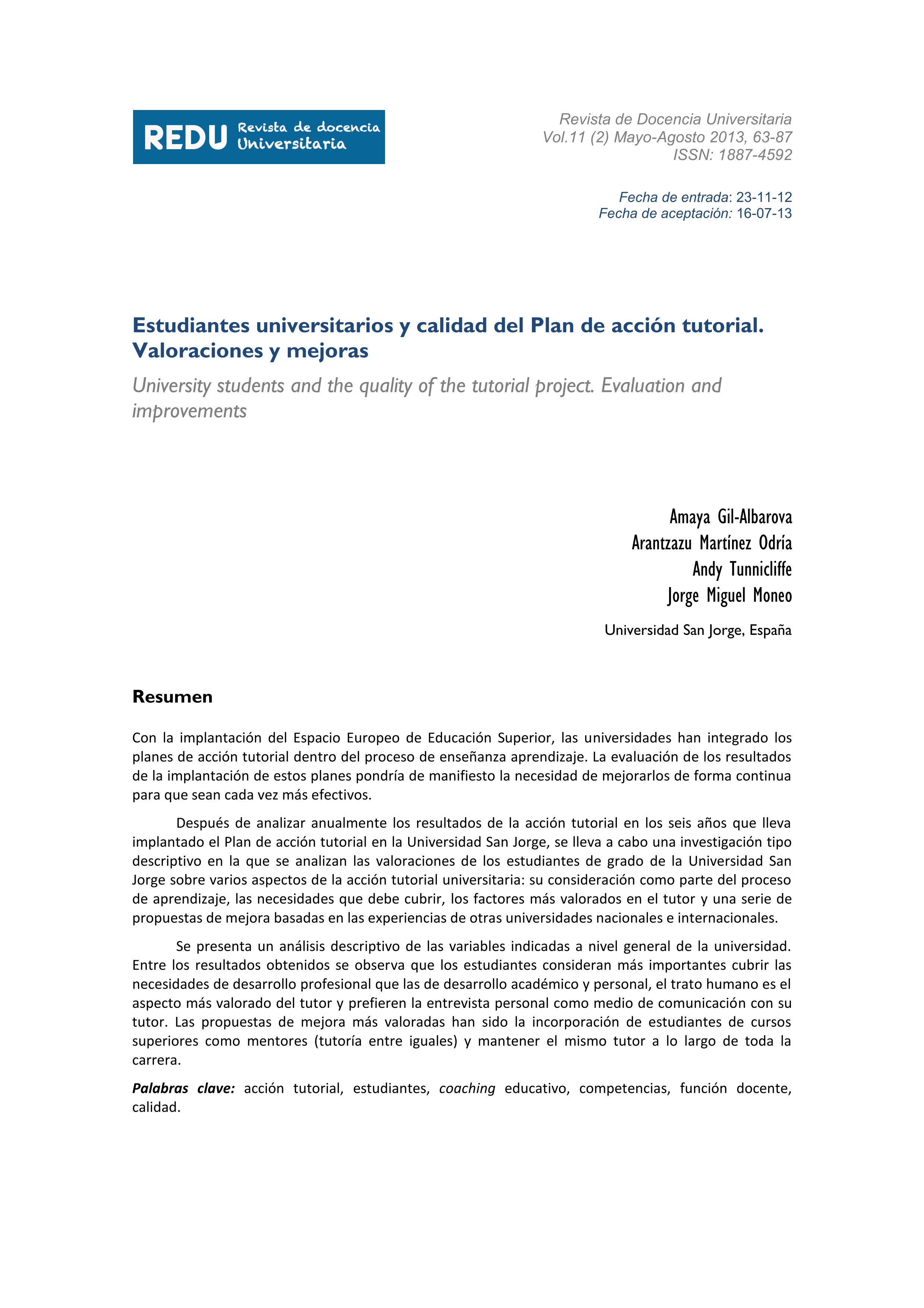 Estudiantes universitarios y calidad del plan de acción tutorial. Valoraciones y mejoras