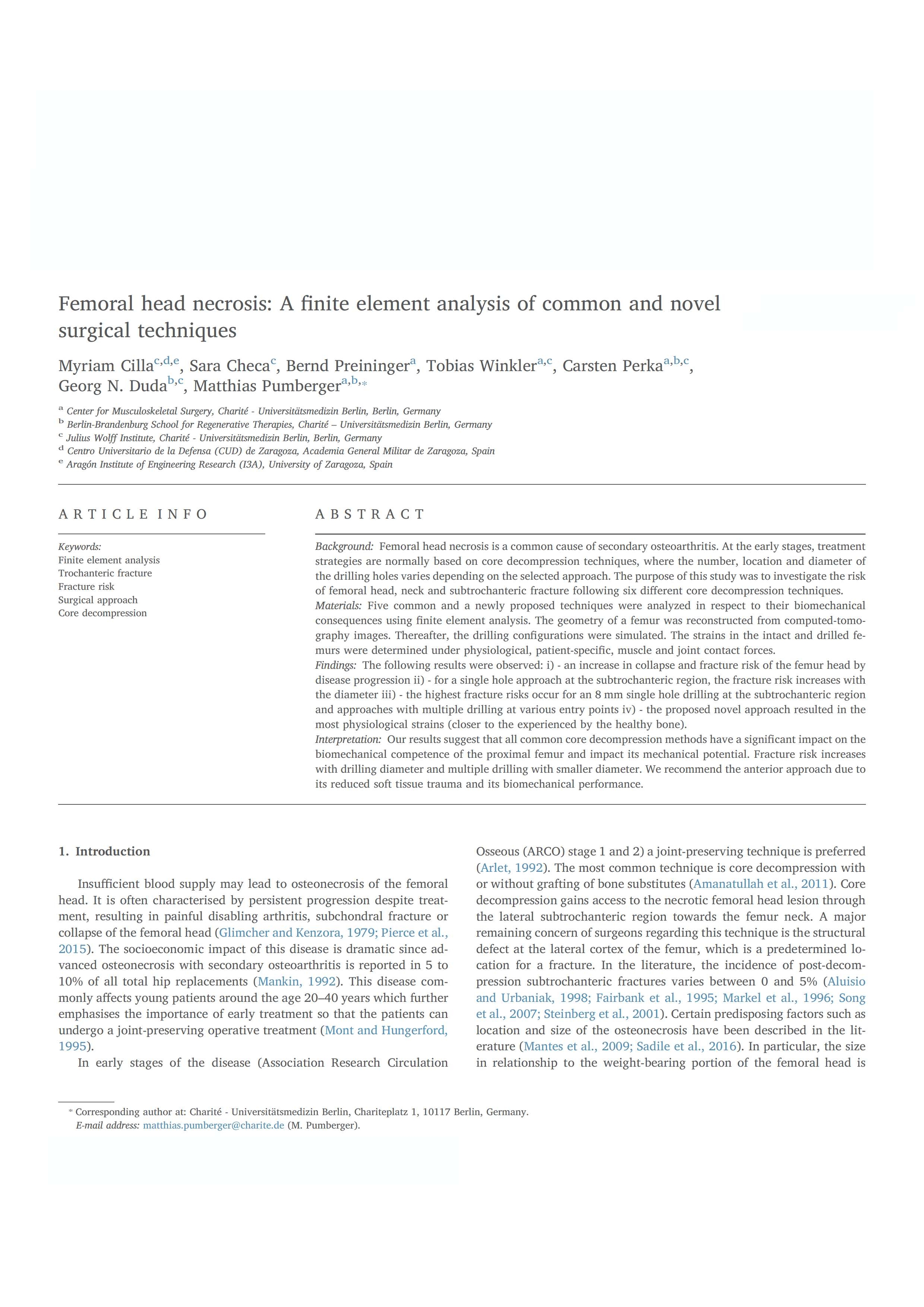 Femoral head necrosis: A finite element analysis of common and novel surgical techniques