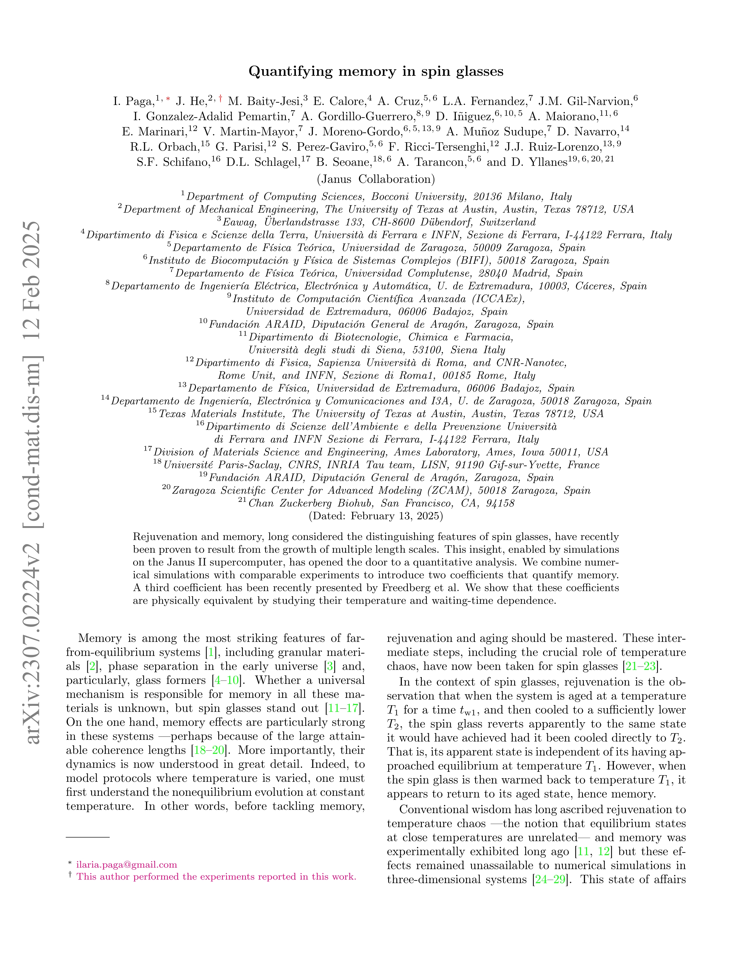 Quantifying Memory in Spin Glasses