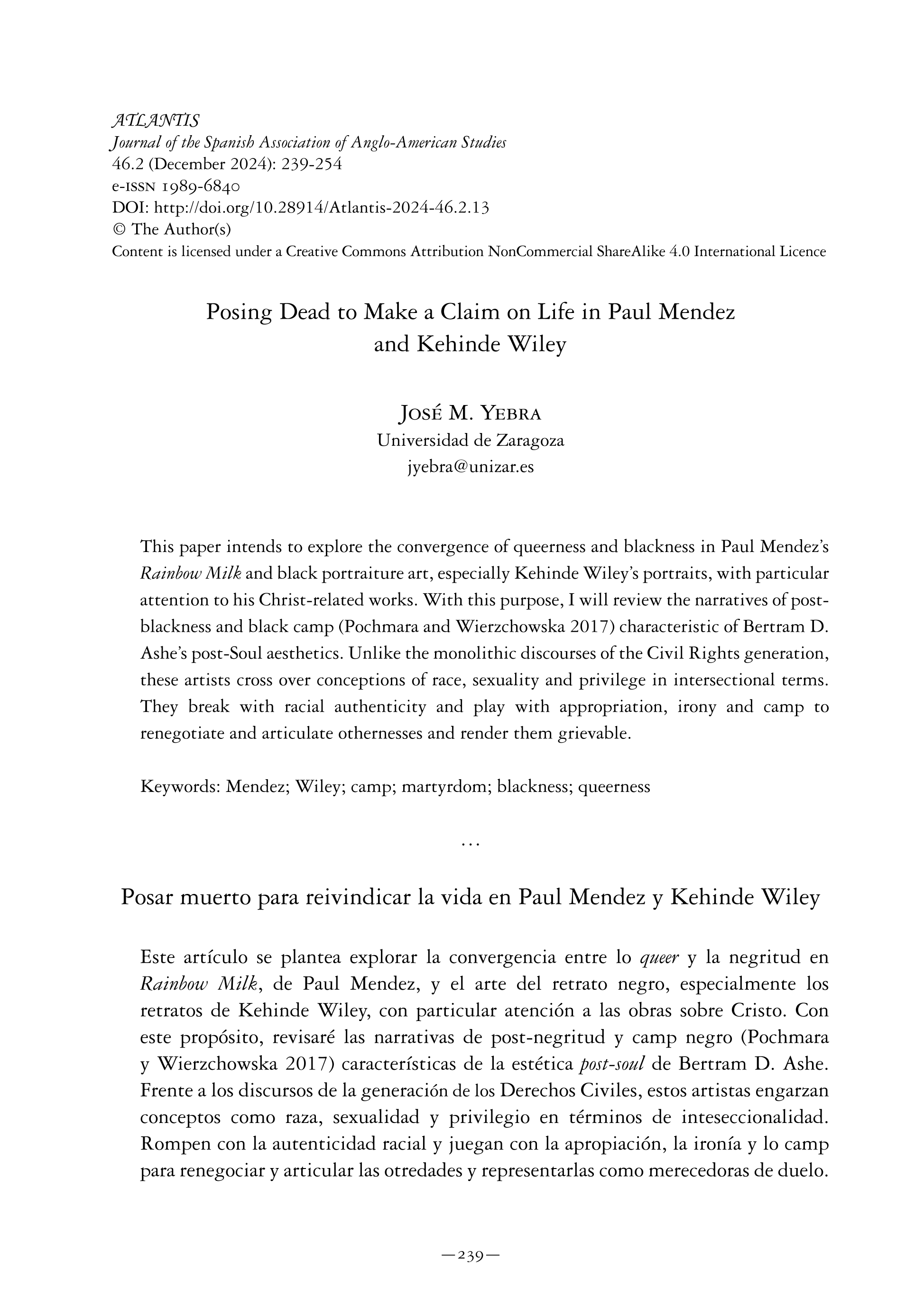 Posing Dead to Make a Claim on Life in Paul Mendez and Kehinde Wiley