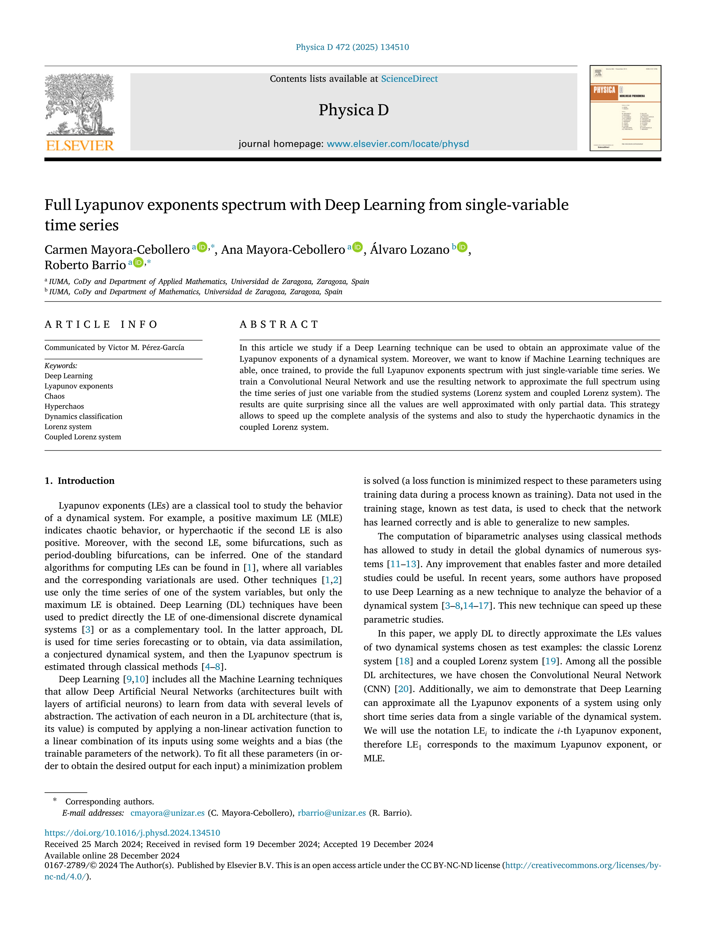 Full Lyapunov exponents spectrum with Deep Learning from single-variable time series