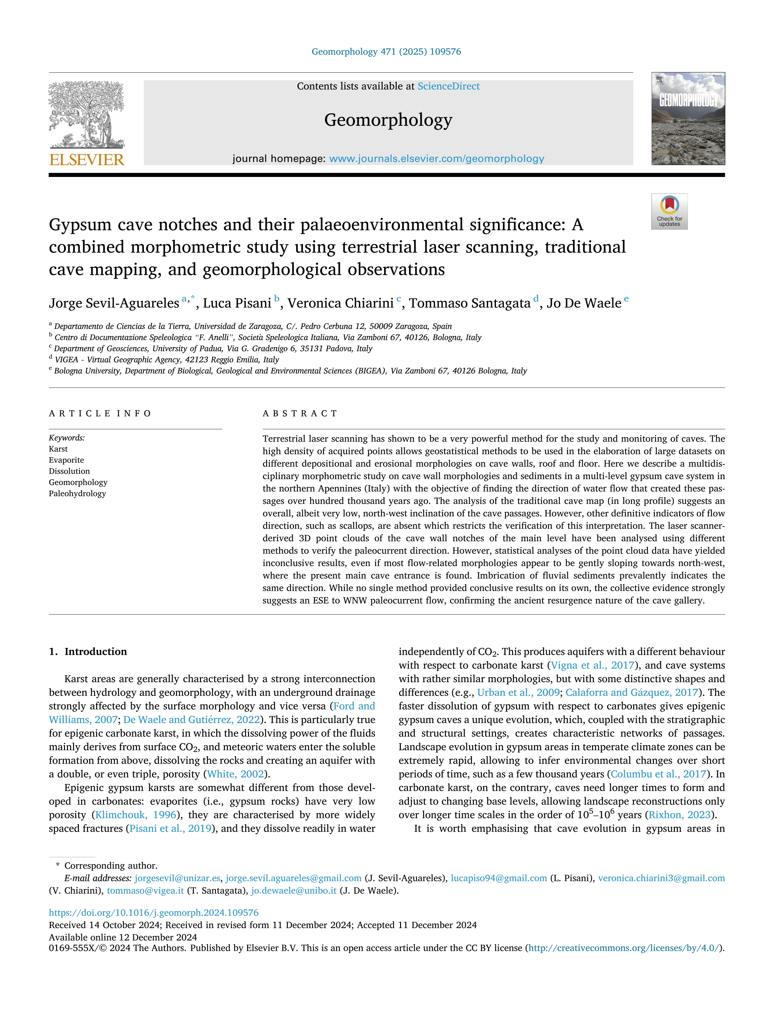 Gypsum cave notches and their palaeoenvironmental significance: A combined morphometric study using terrestrial laser scanning, traditional cave mapping, and geomorphological observations