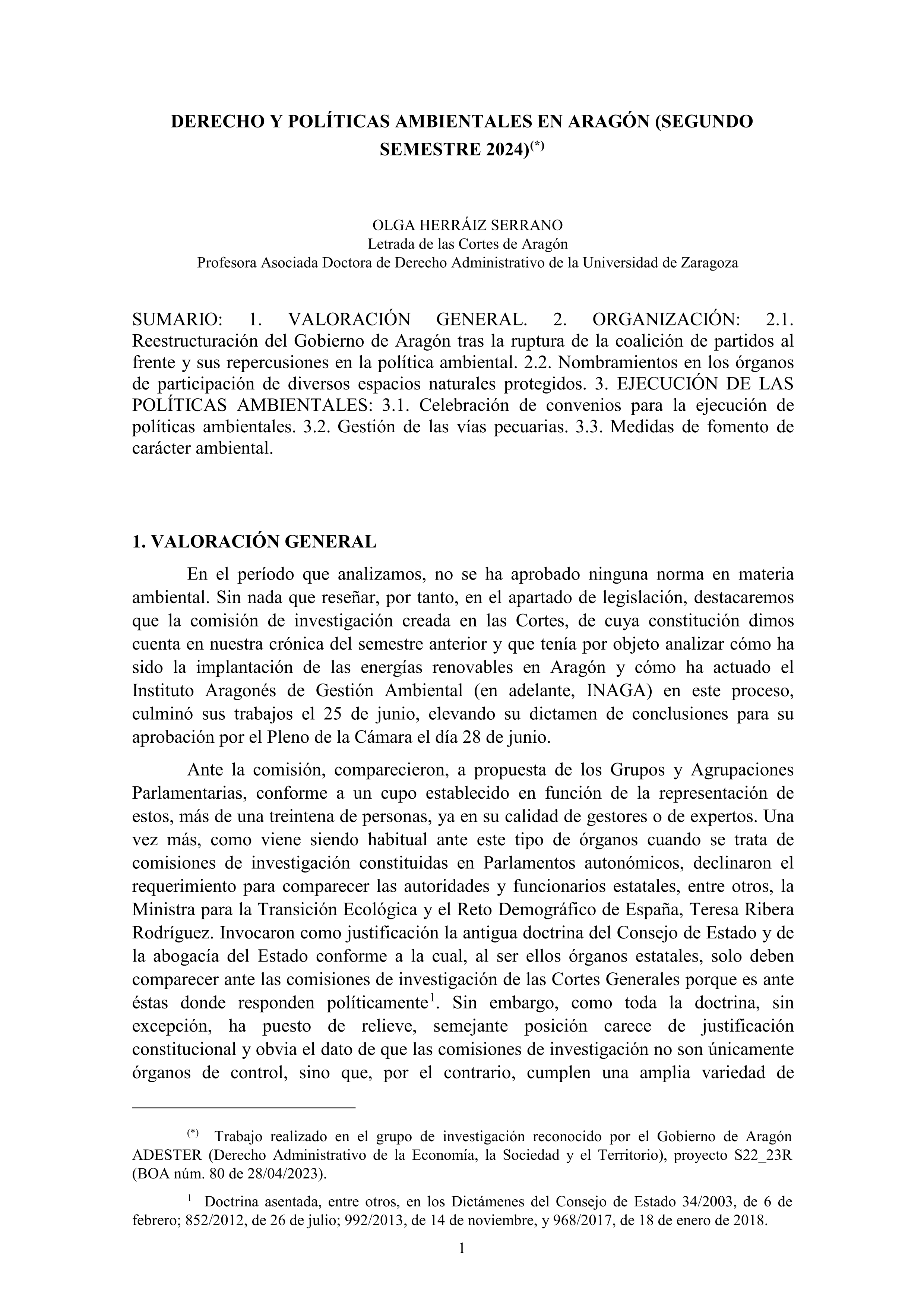 Derecho y políticas ambientales en aragón (segundo semestre 2024)