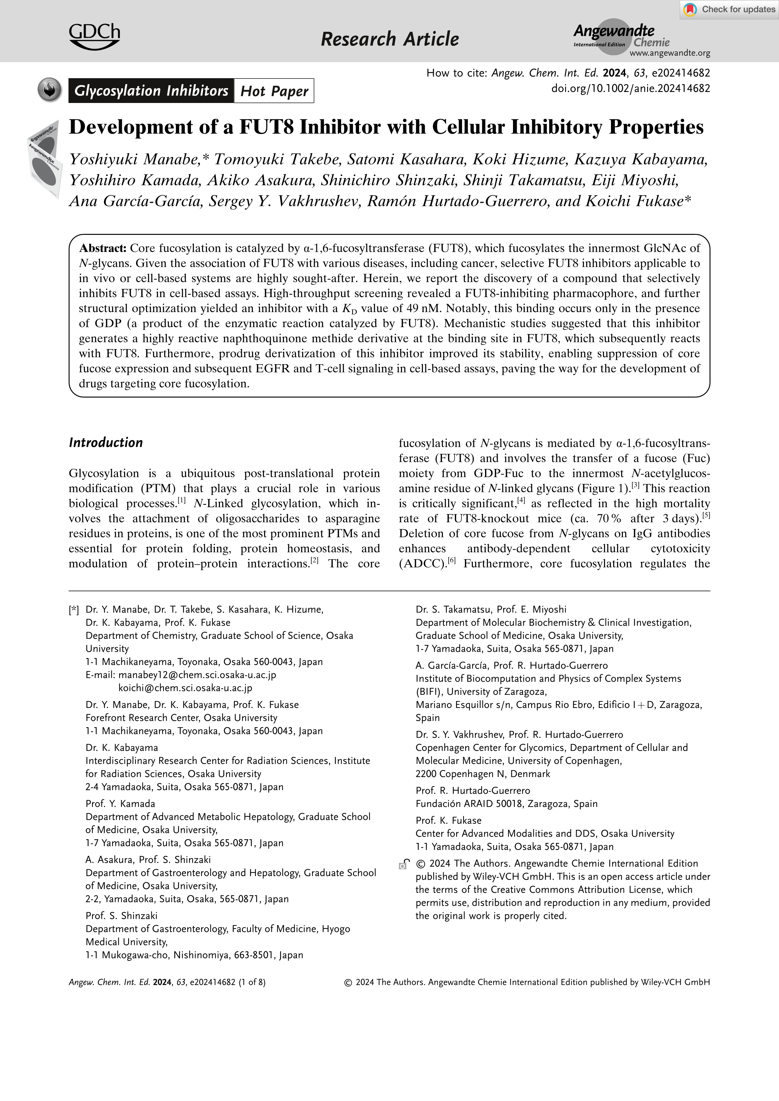 Development of a FUT8 Inhibitor with Cellular Inhibitory Properties