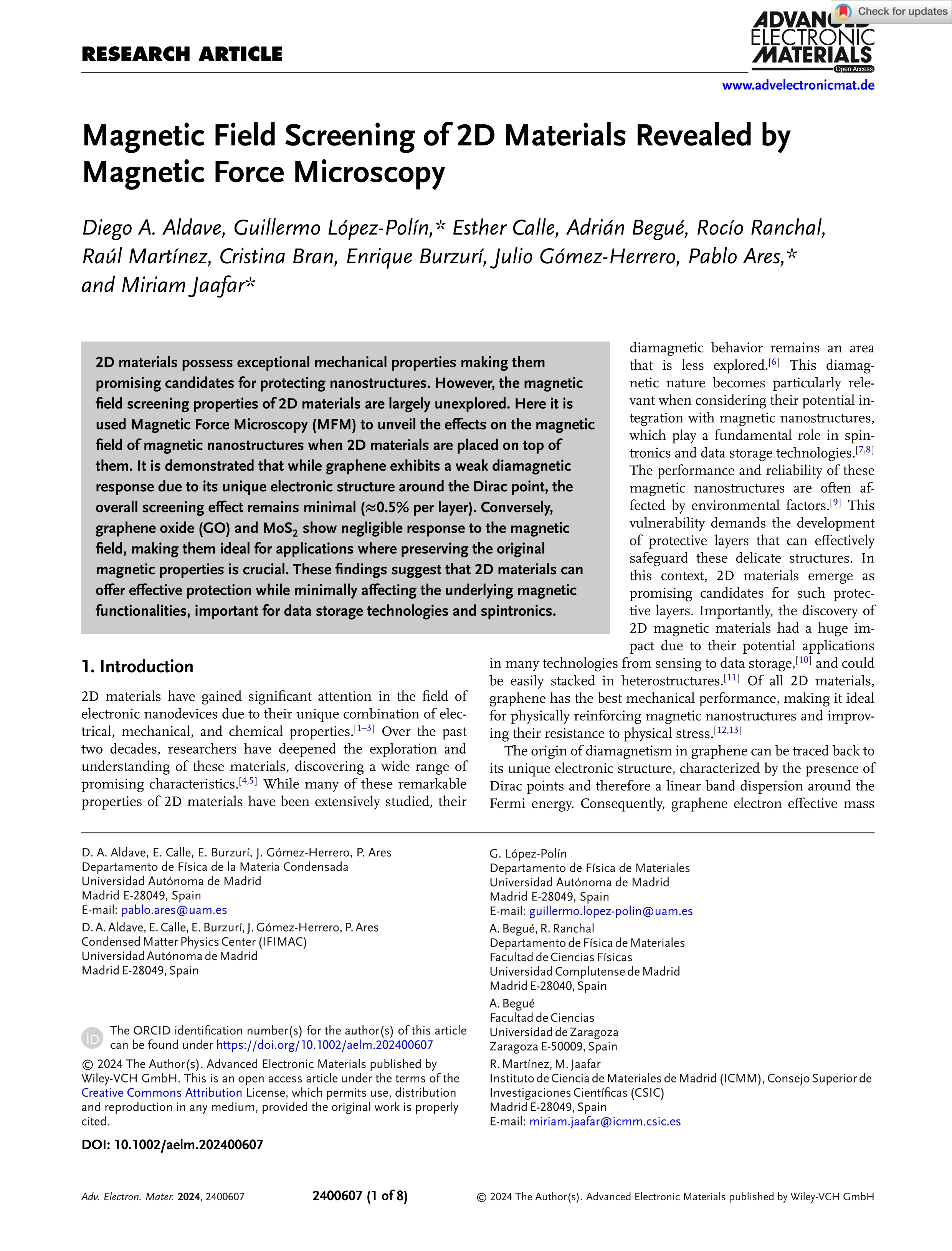 Magnetic Field Screening of 2D Materials Revealed by Magnetic Force Microscopy