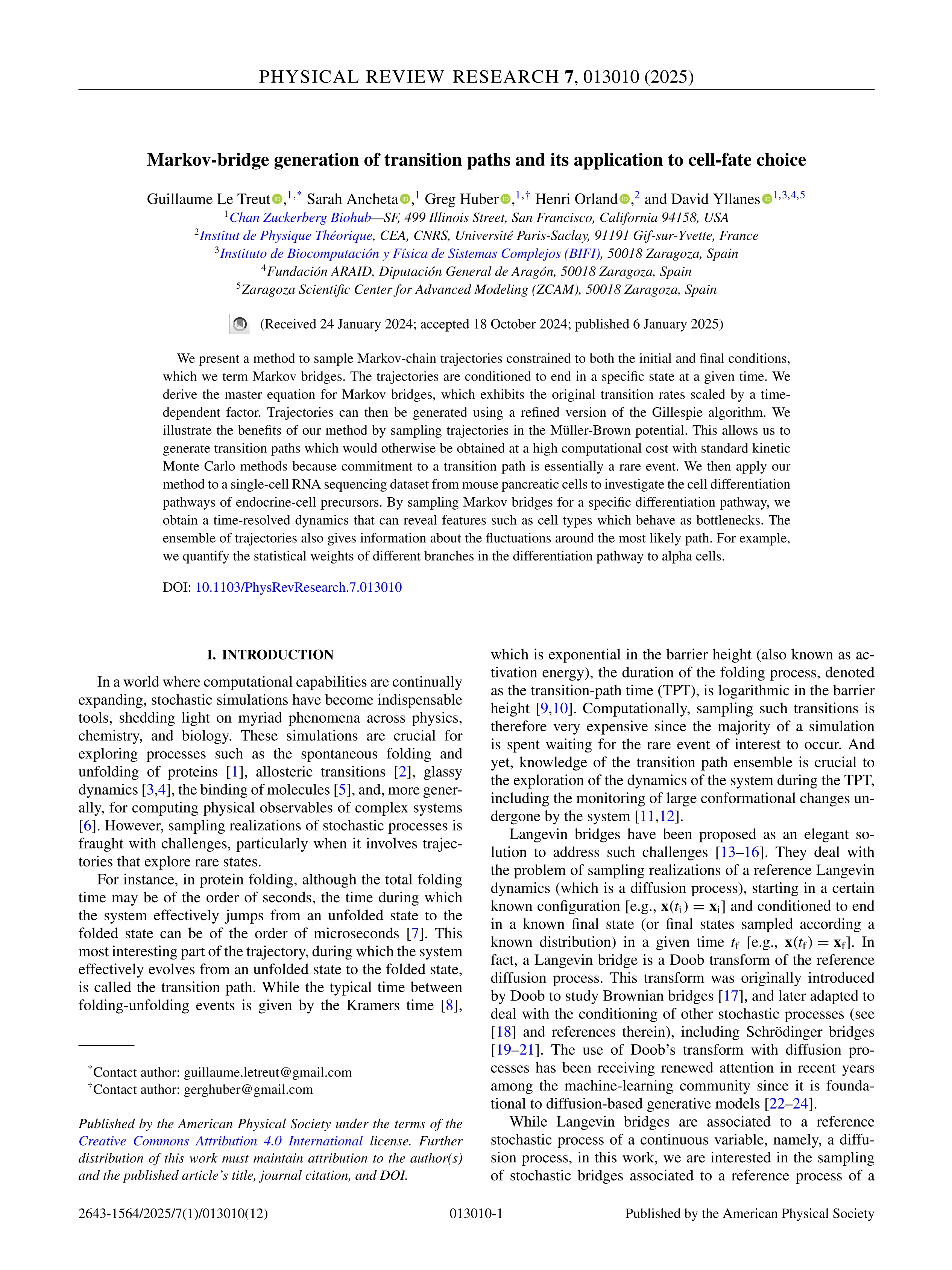 Markov-bridge generation of transition paths and its application to cell-fate choice