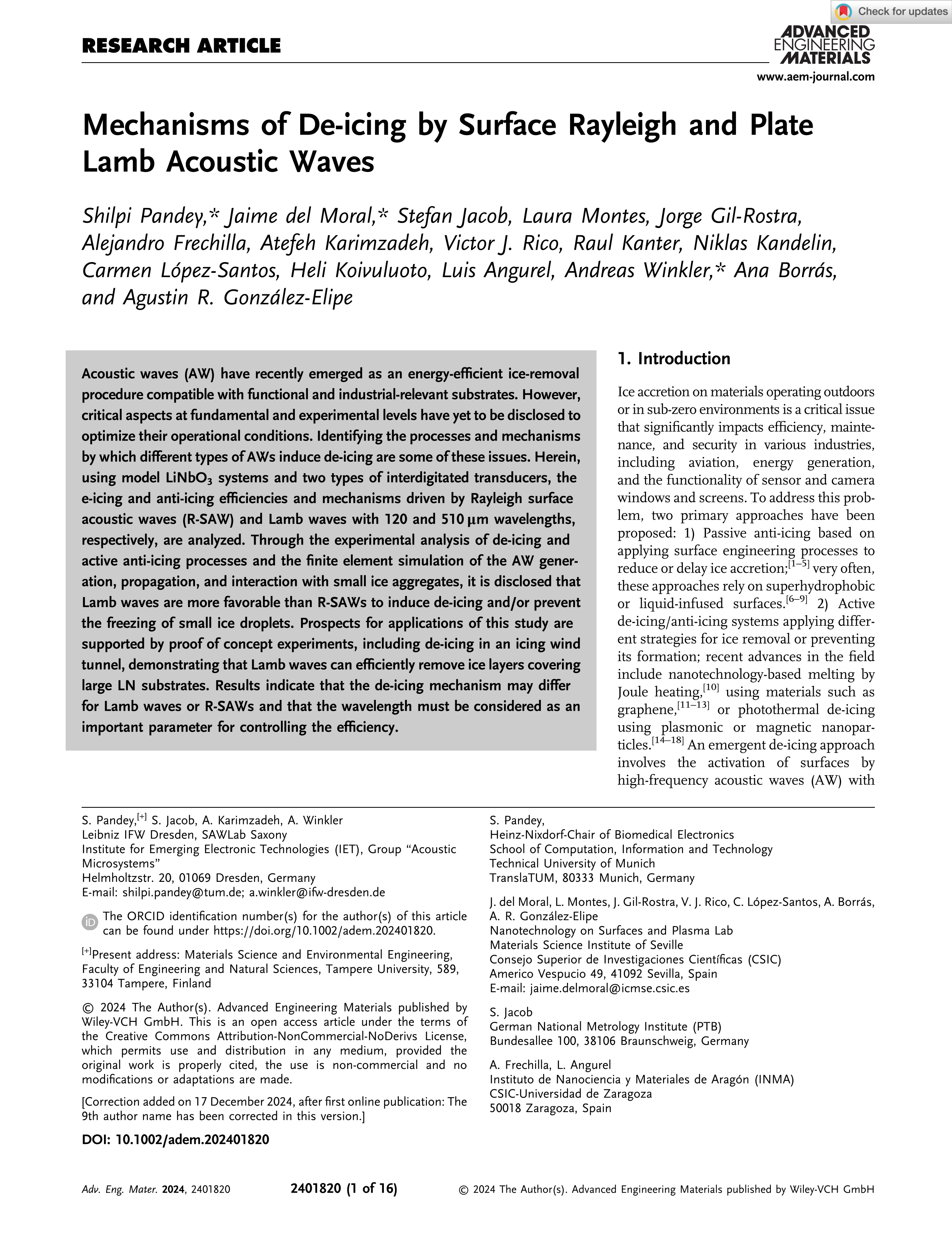 Mechanisms of De-icing by Surface Rayleigh and Plate Lamb Acoustic Waves