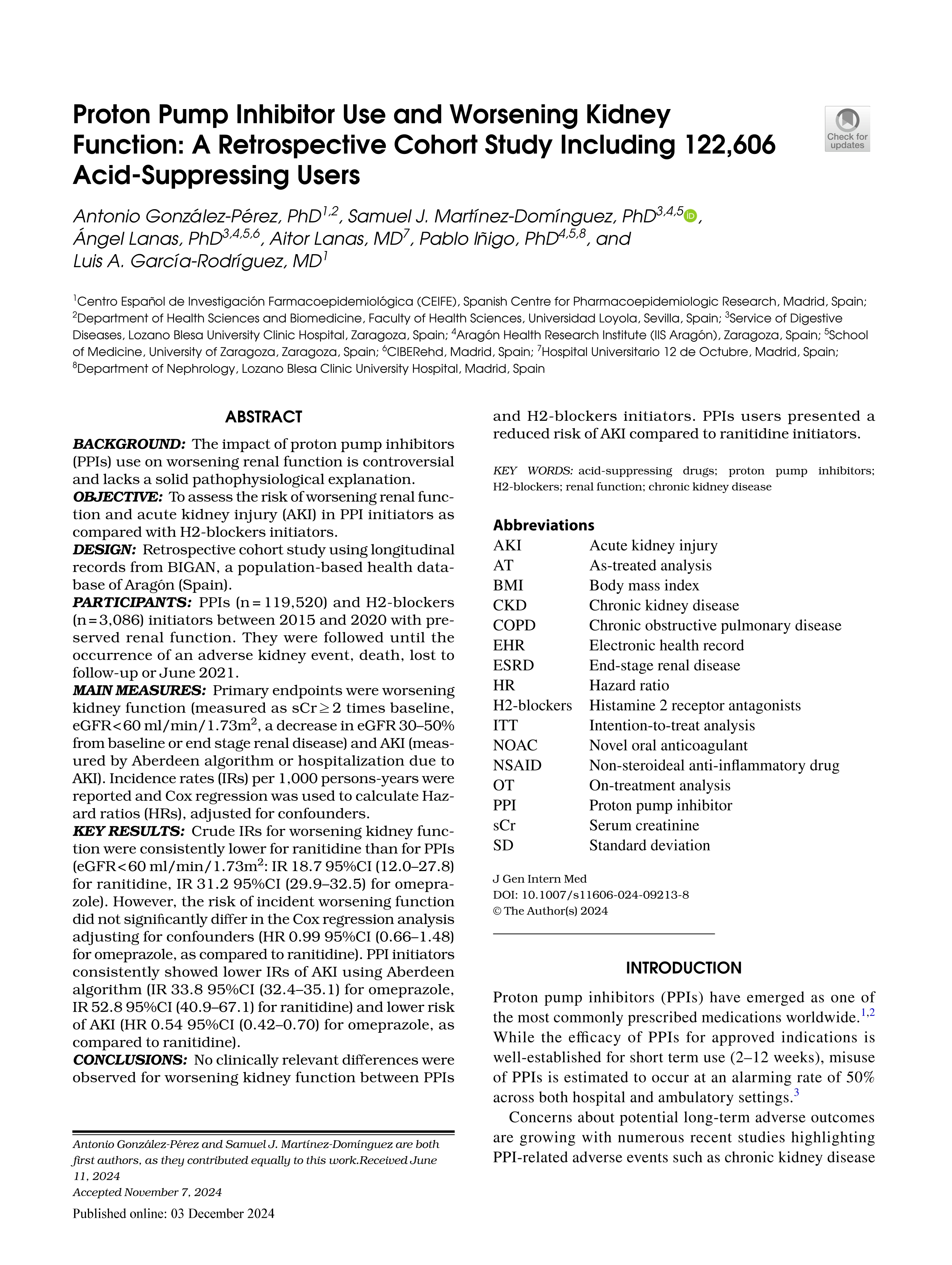 Proton Pump Inhibitor Use and Worsening Kidney Function: A Retrospective Cohort Study Including 122,606 Acid-Suppressing Users