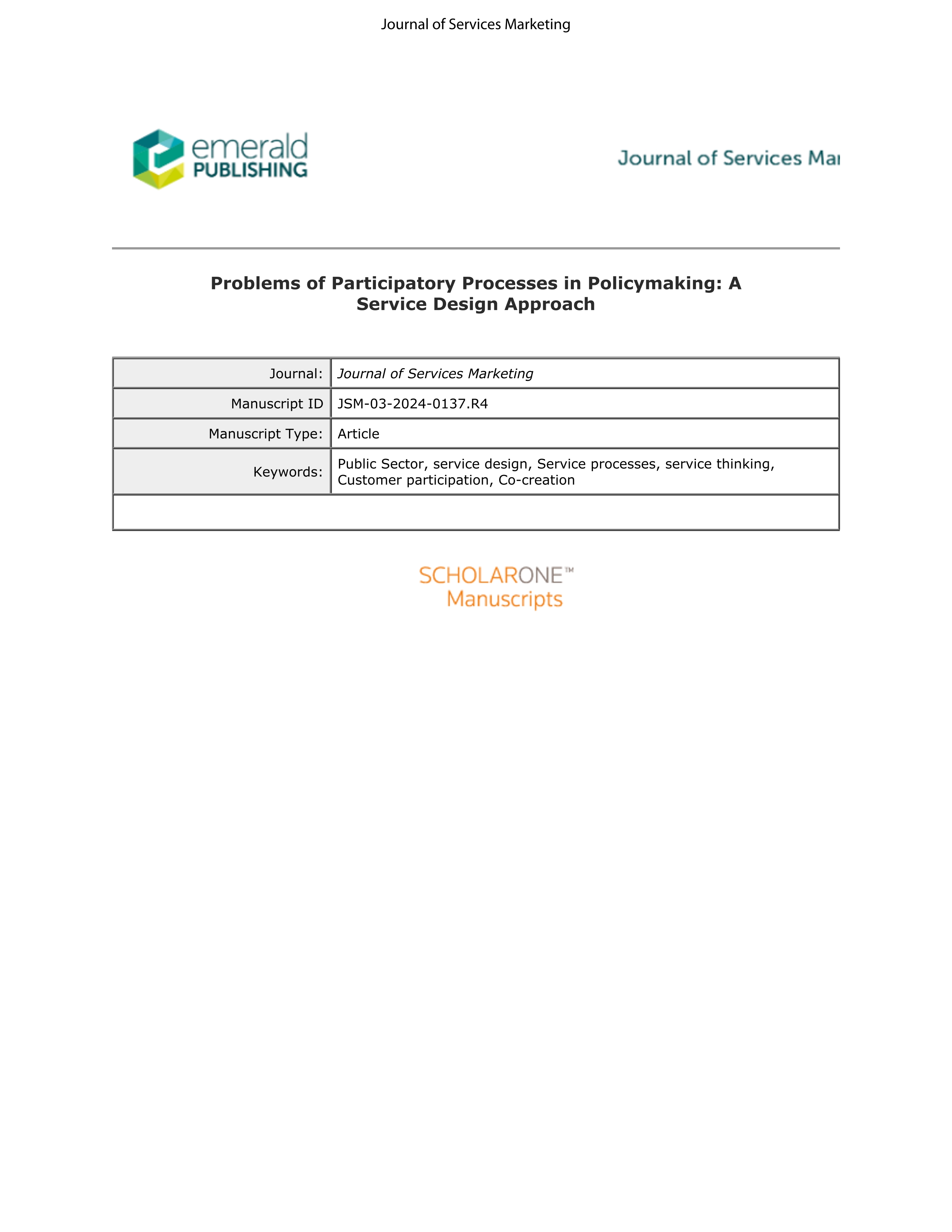 Problems of participatory processes in policymaking: a service design approach
