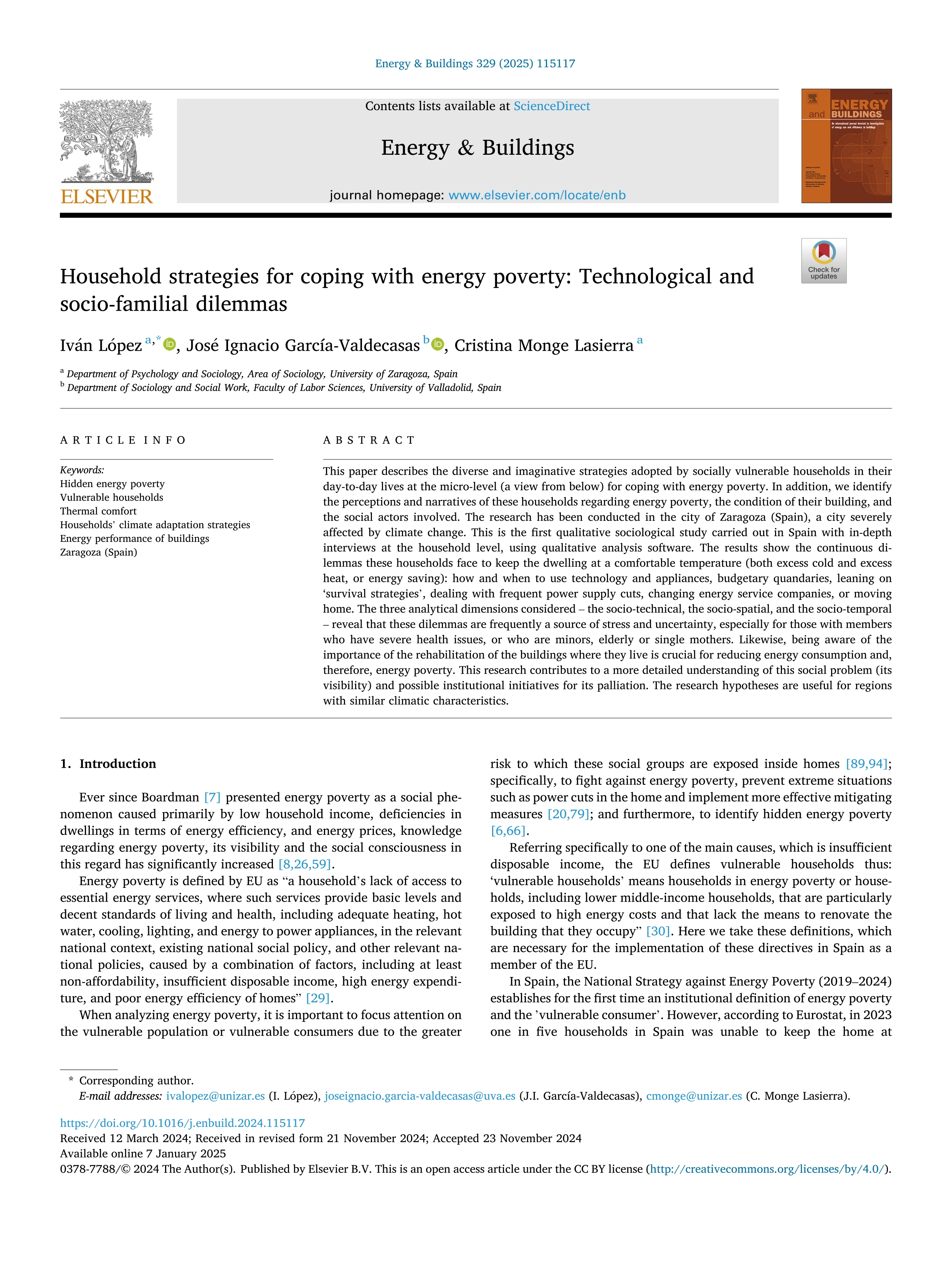 Household strategies for coping with energy poverty: Technological and socio-familial dilemmas