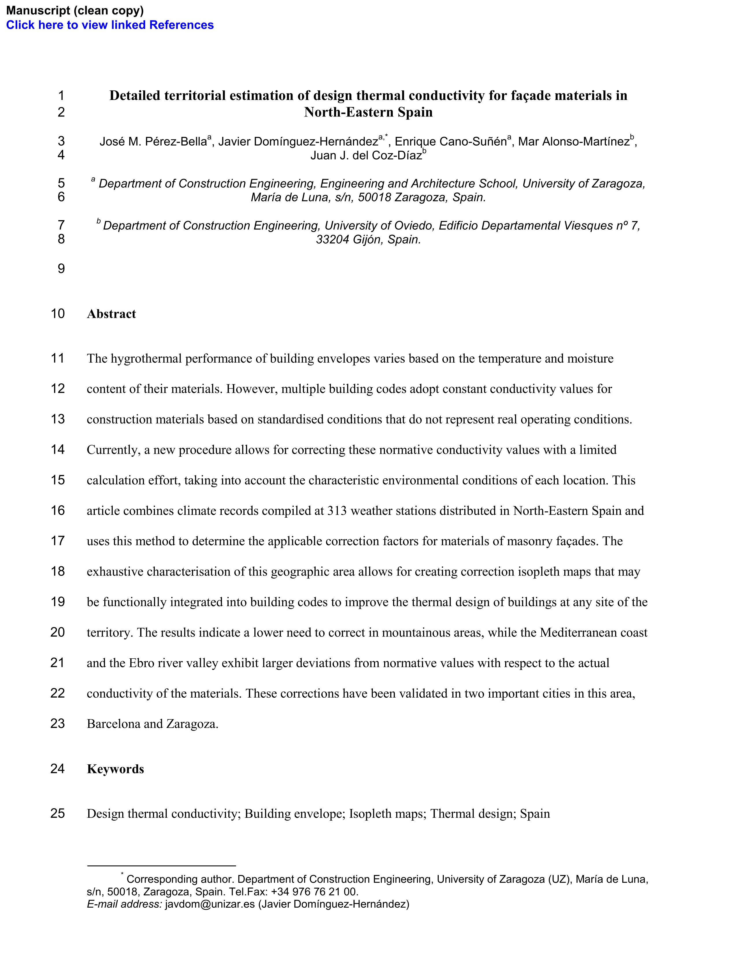 Detailed territorial estimation of design thermal conductivity for façade materials in North-Eastern Spain