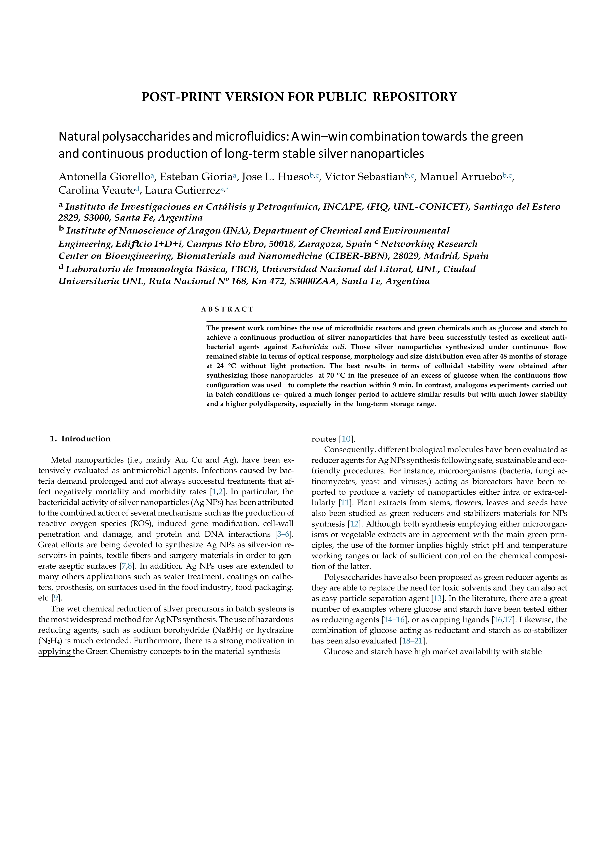Natural polysaccharides and microfluidics: A win-win combination towards the green and continuous production of long-term stable silver nanoparticles