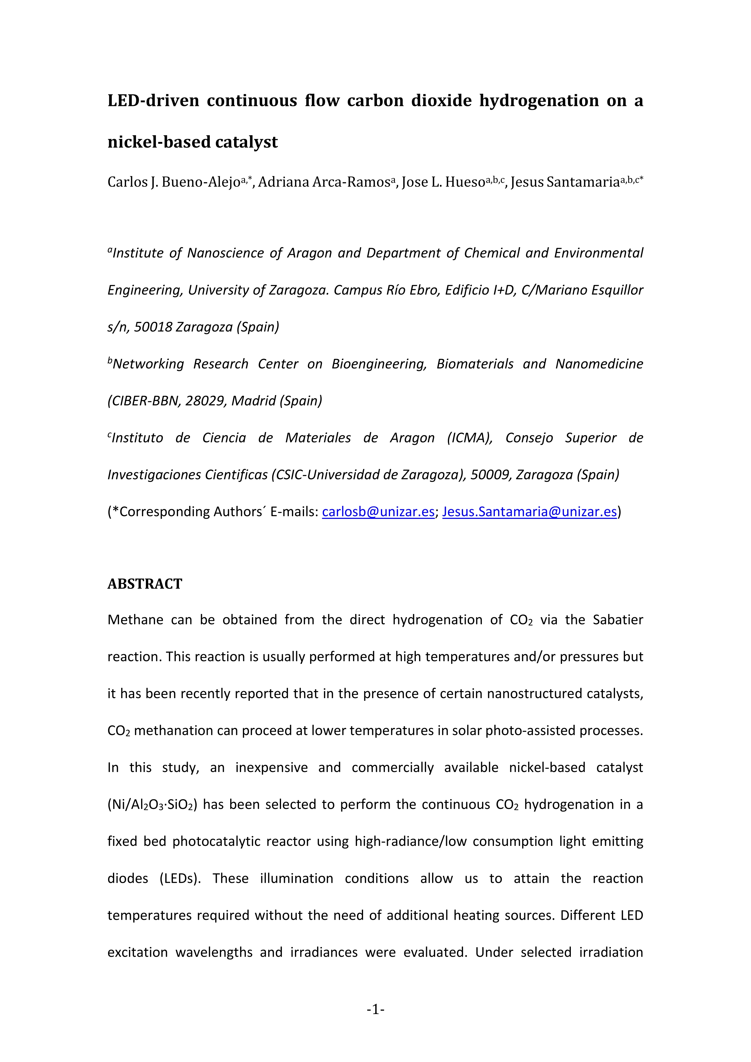 LED-driven continuous flow carbon dioxide hydrogenation on a nickel-based catalyst
