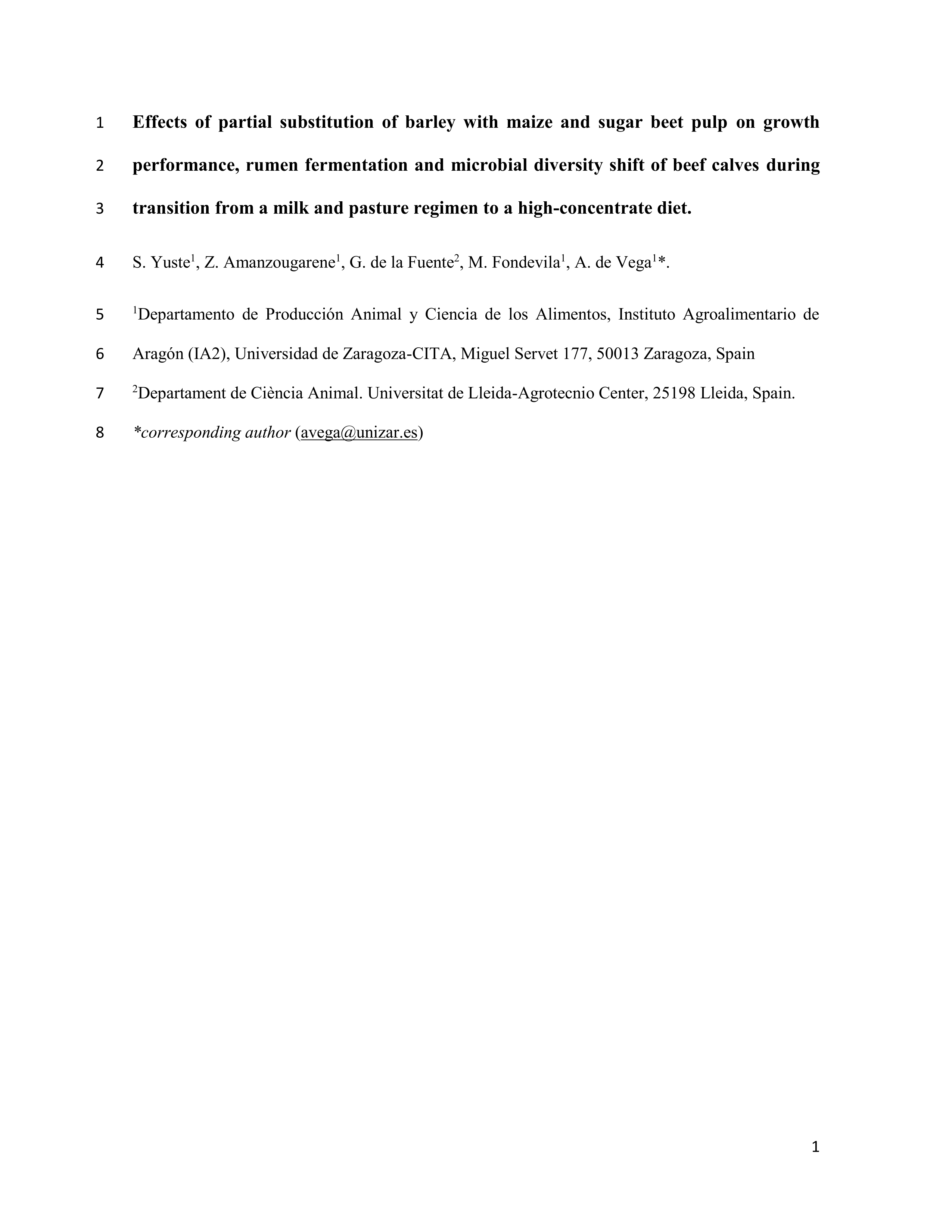 Effects of partial substitution of barley with maize and sugar beet pulp on growth performance, rumen fermentation and microbial diversity shift of beef calves during transition from a milk and pasture regimen to a high-concentrate diet
