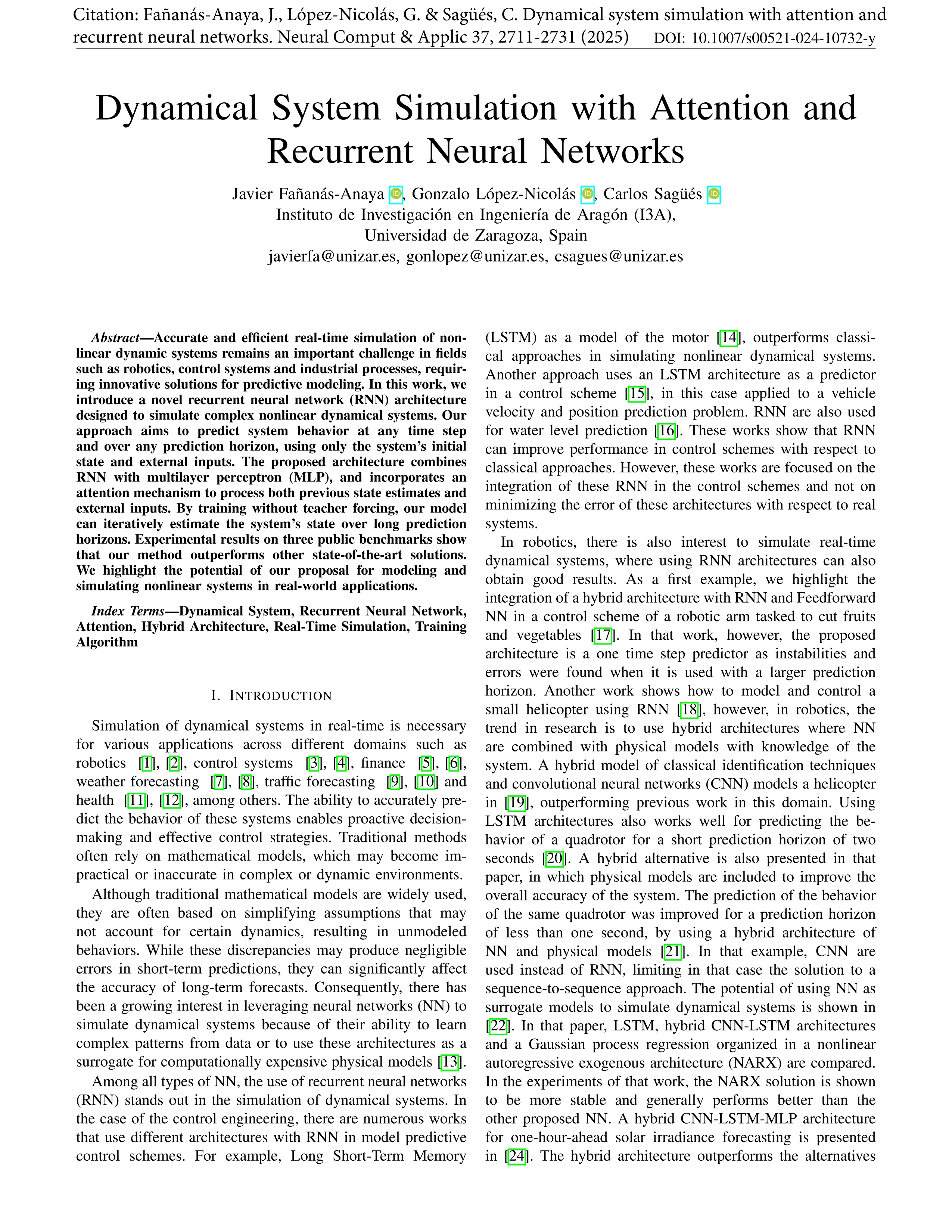 Dynamical system simulation with attention and recurrent neural networks