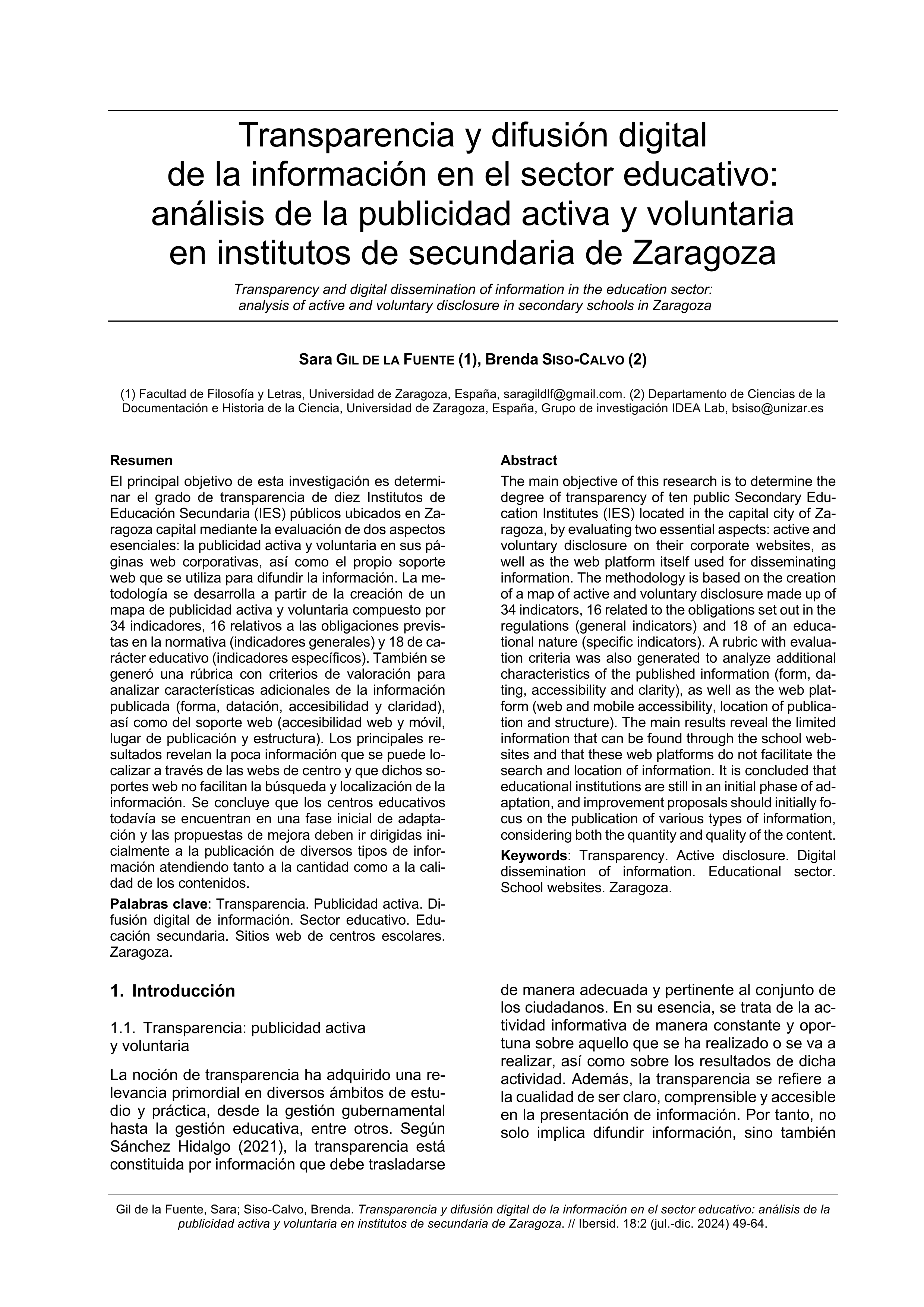 Transparencia y difusión digital de la información en el sector educativo