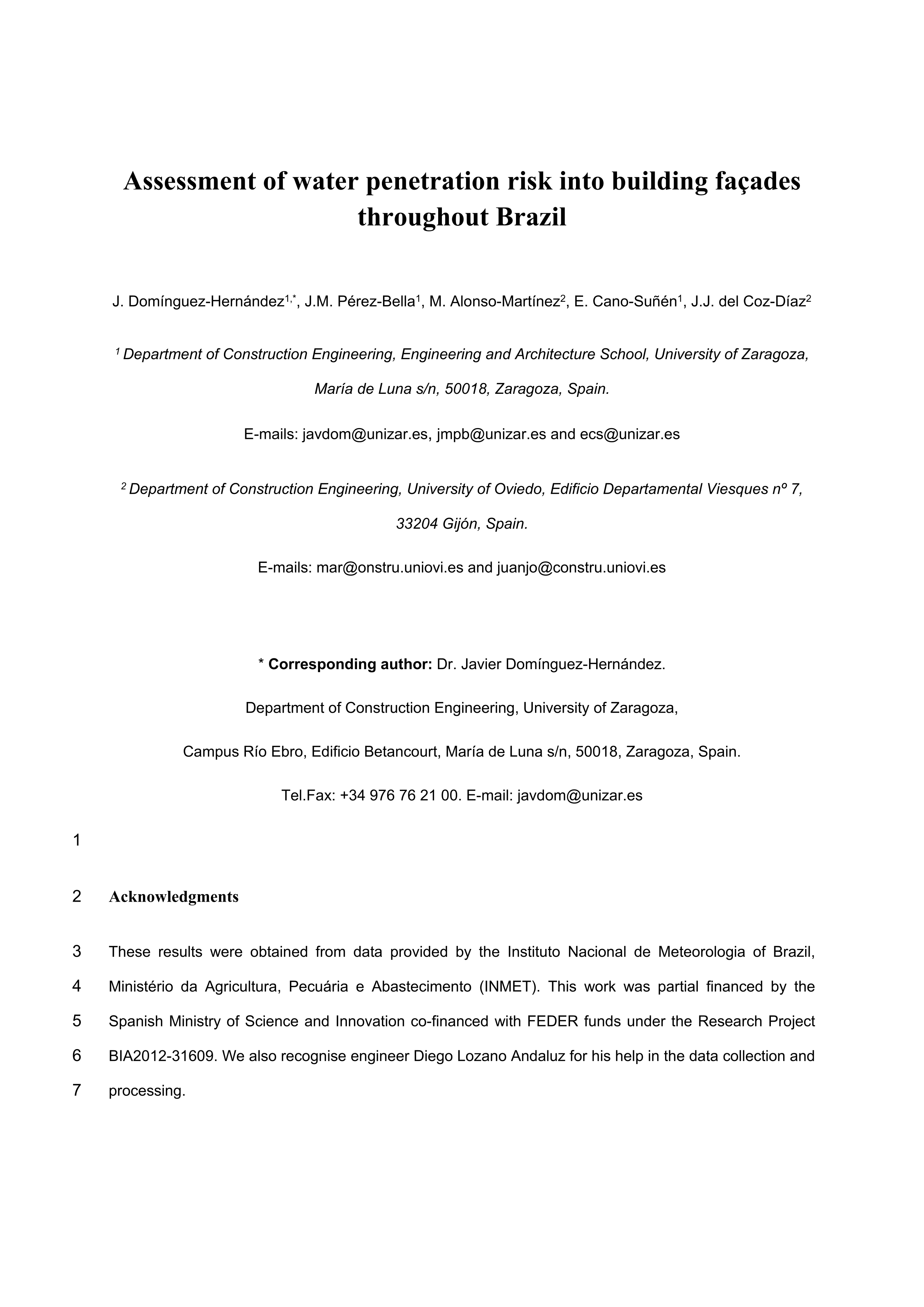 Assessment of water penetration risk in building facades throughout Brazil
