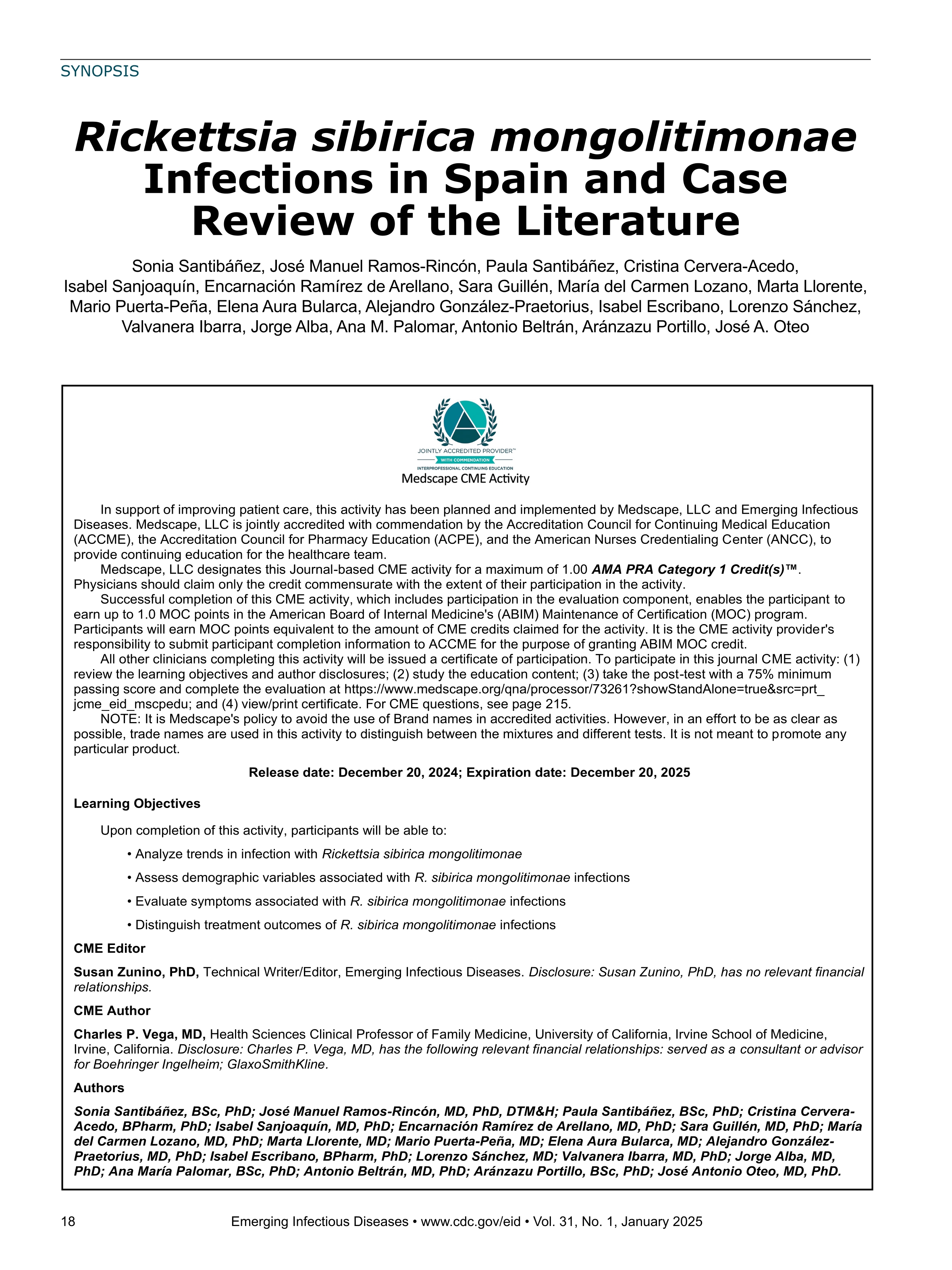 Rickettsia sibirica mongolitimonae Infections in Spain and Case Review of the Literature