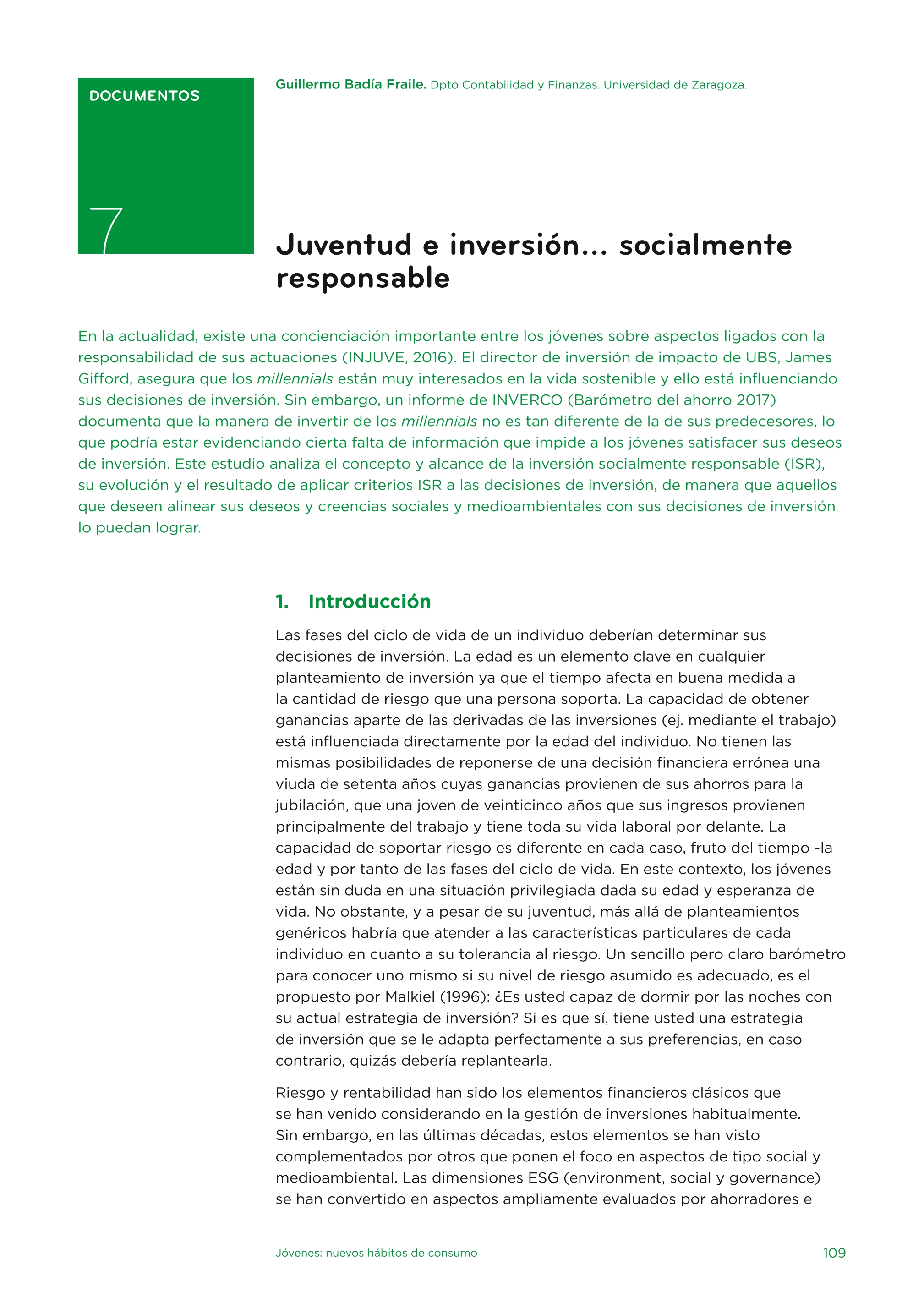 Juventud e inversión… socialmente responsable