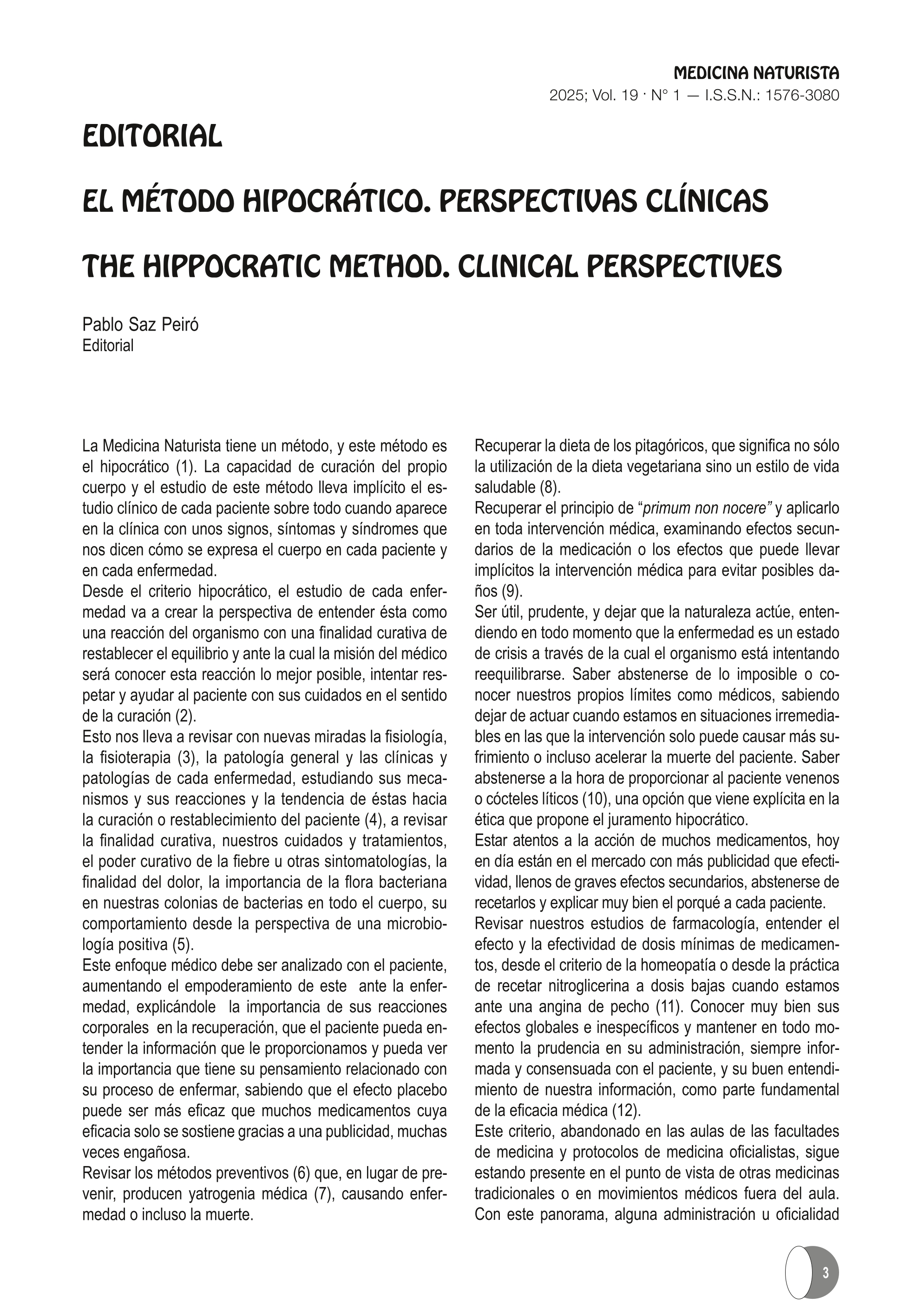 El método hipocrático. Perspectivas clínicas