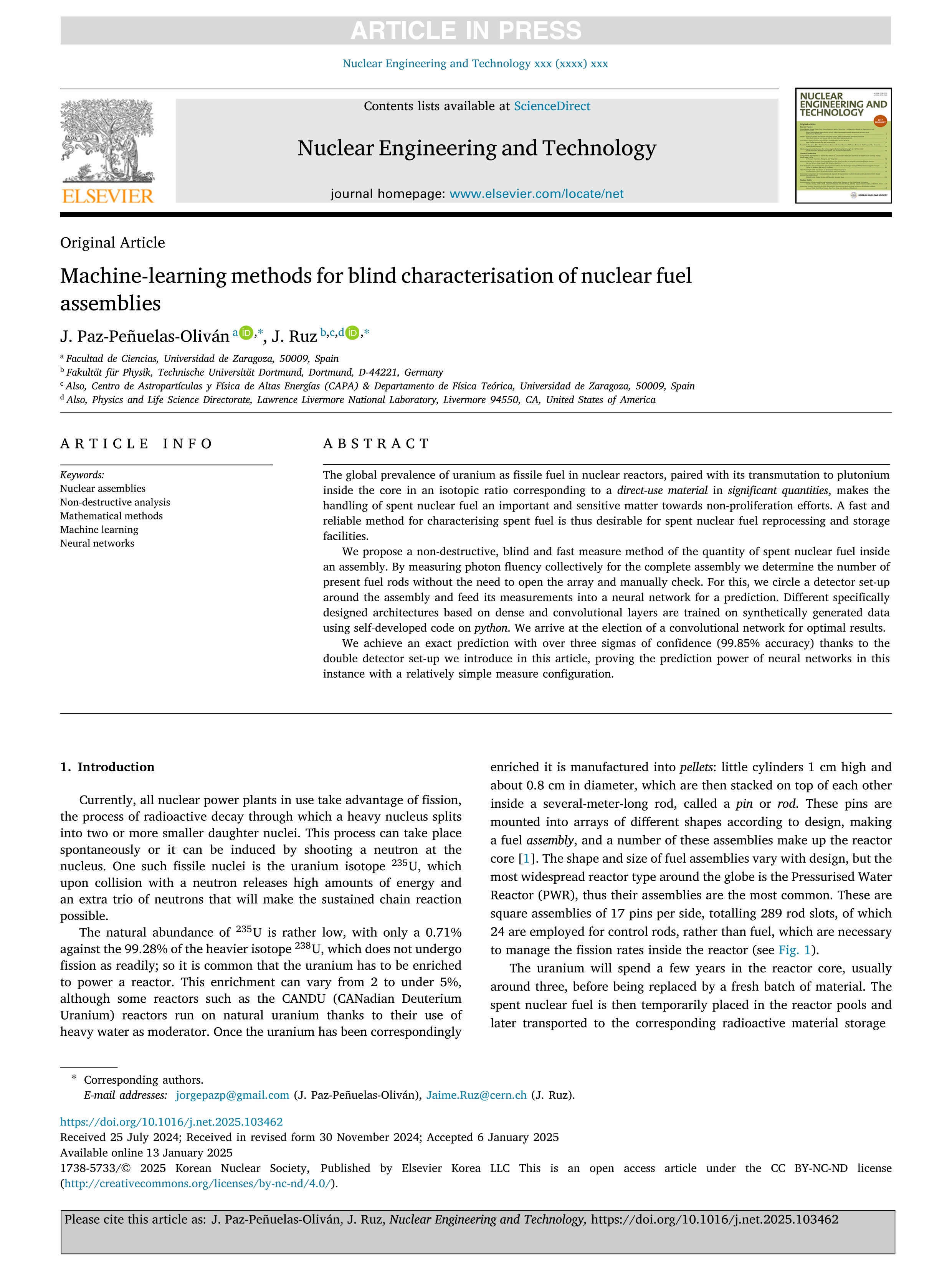 Machine-learning methods for blind characterisation of nuclear fuel assemblies