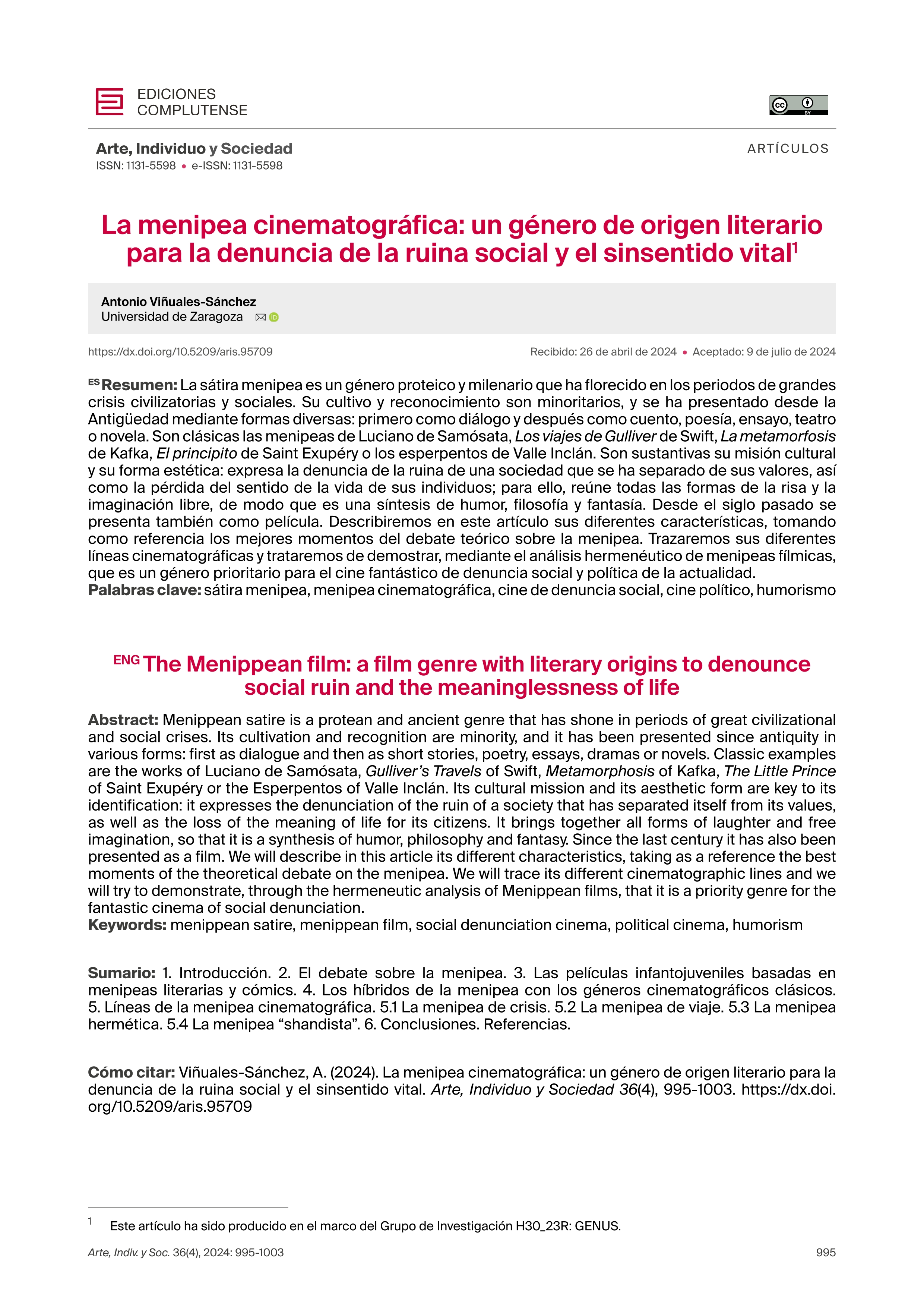 La menipea cinematográfica: un género de origen literario para la denuncia de la ruina social y el sinsentido vital