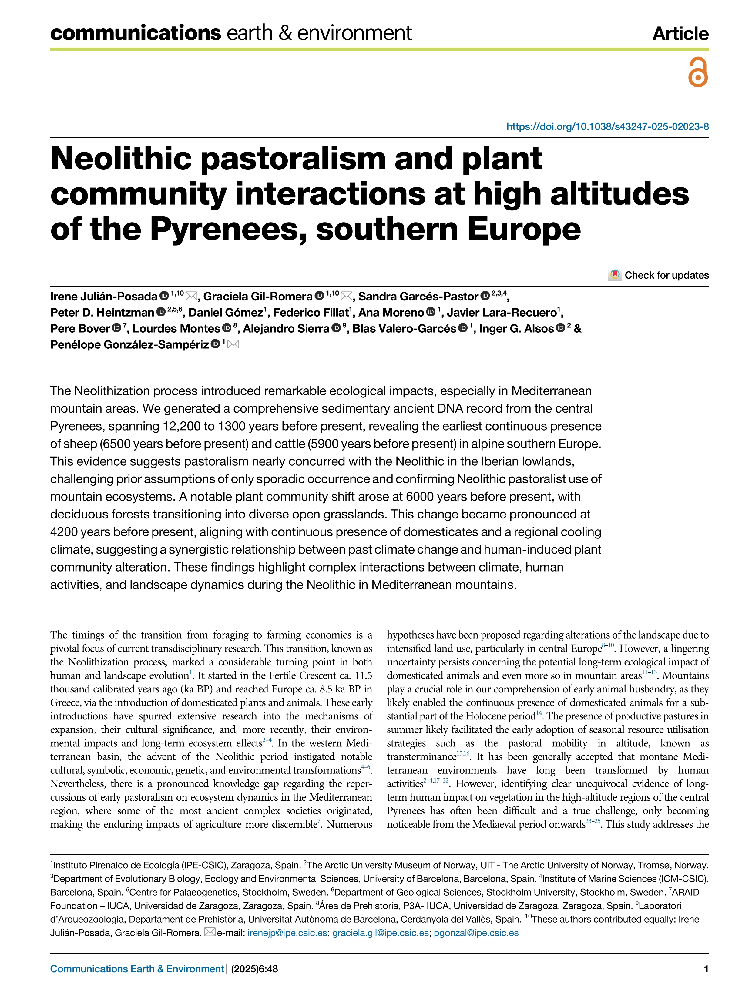 Neolithic pastoralism and plant community interactions at high altitudes of the Pyrenees, southern Europe