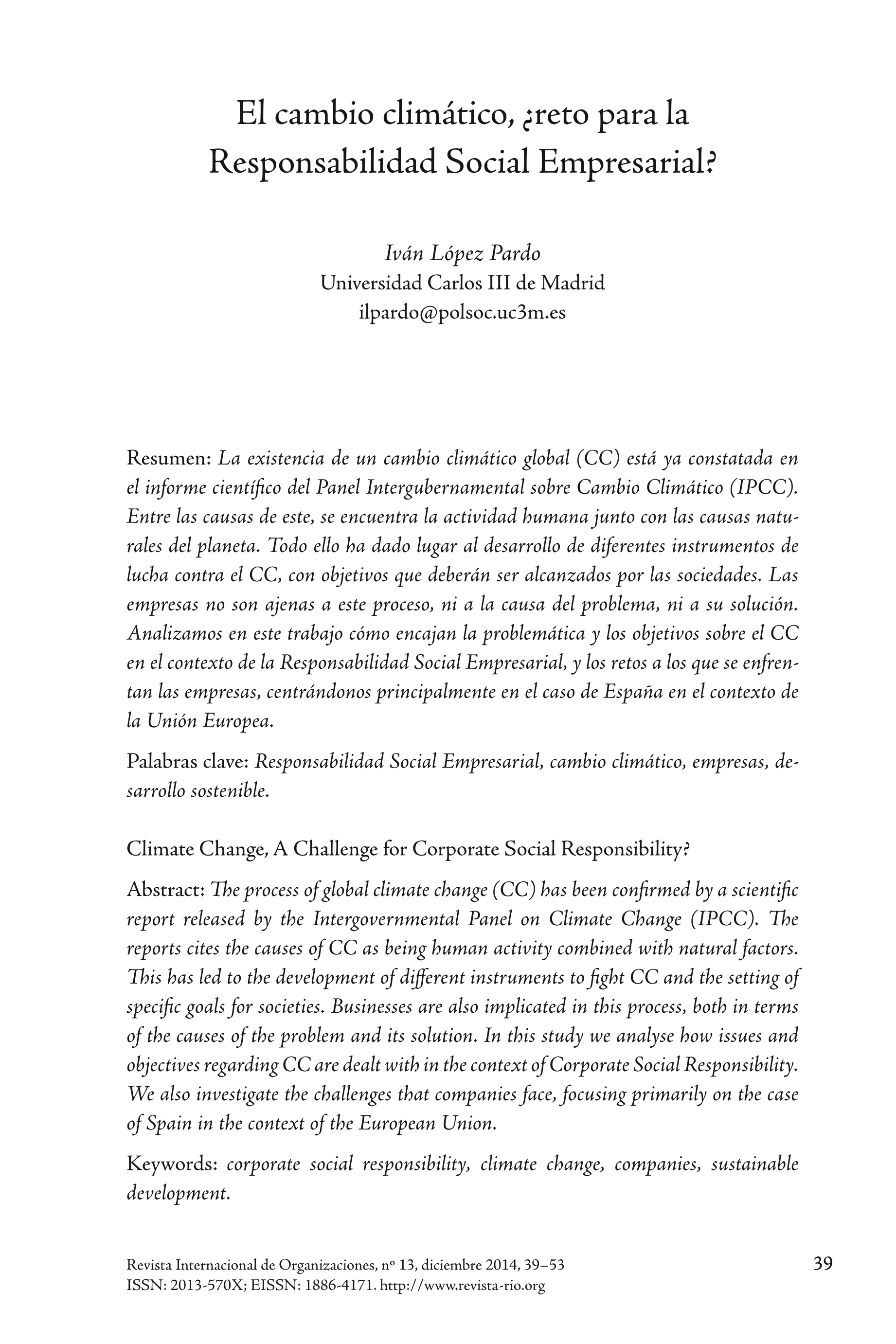 El cambio climático, ¿reto para la Responsabilidad Social Empresarial?