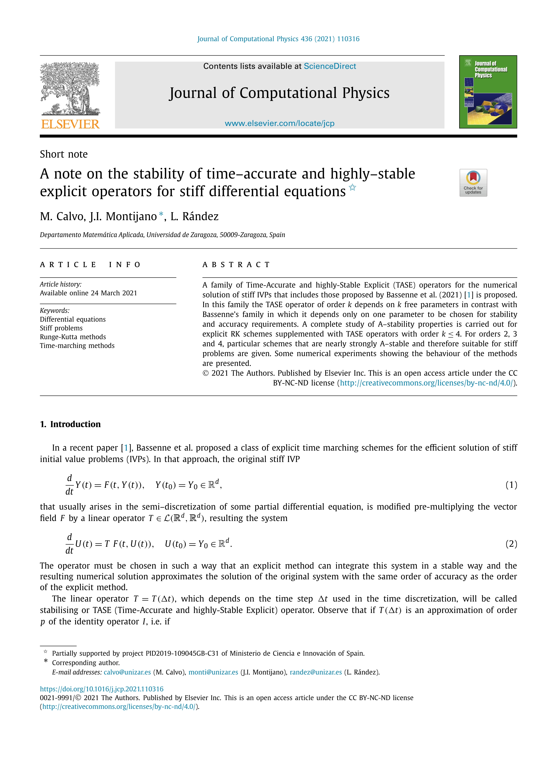 A note on the stability of time–accurate and highly–stable explicit operators for stiff differential equations
