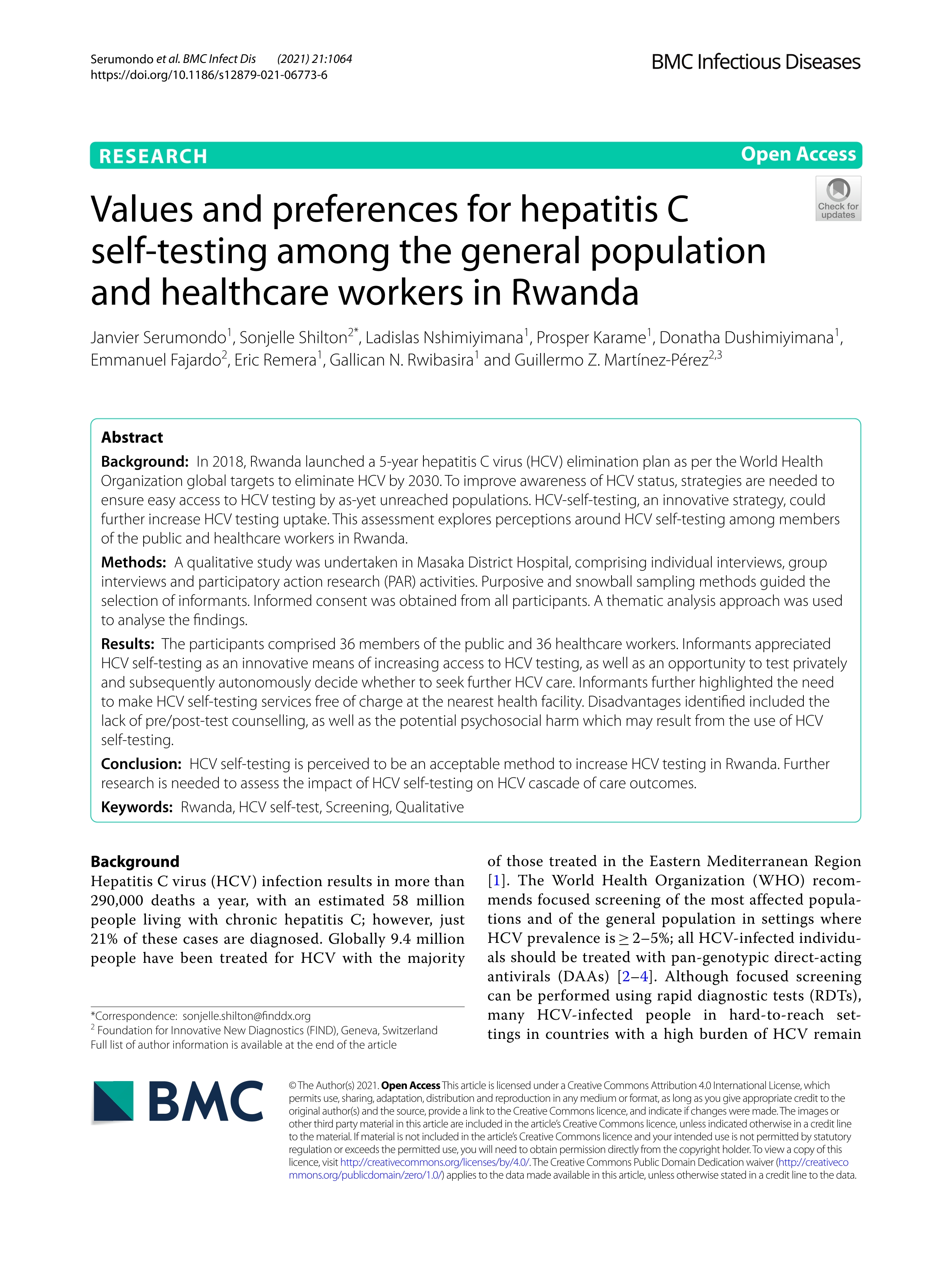 Values and preferences for hepatitis C self-testing among the general population and healthcare workers in Rwanda